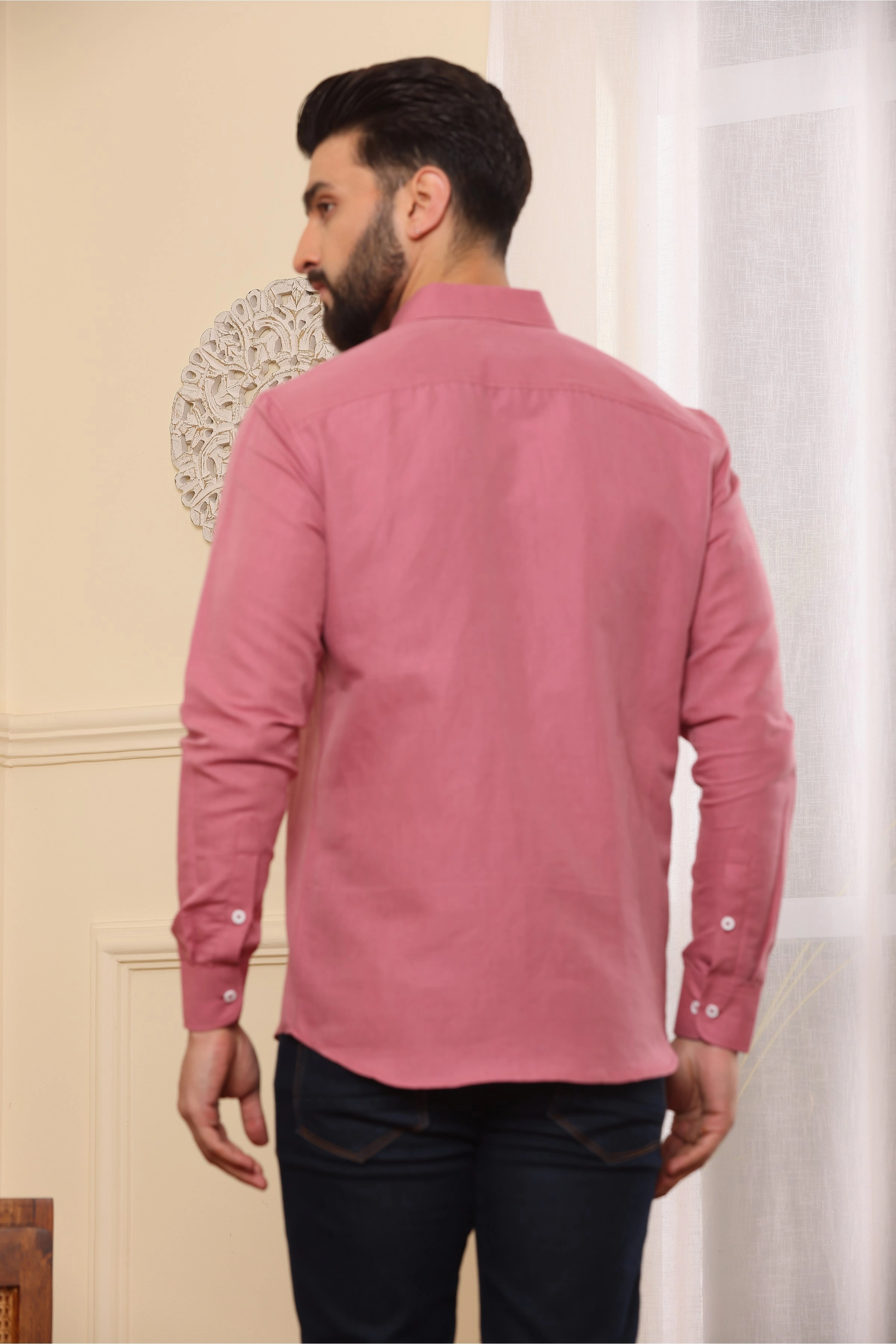 Pure Linen Shirt Coral Pink-S-8