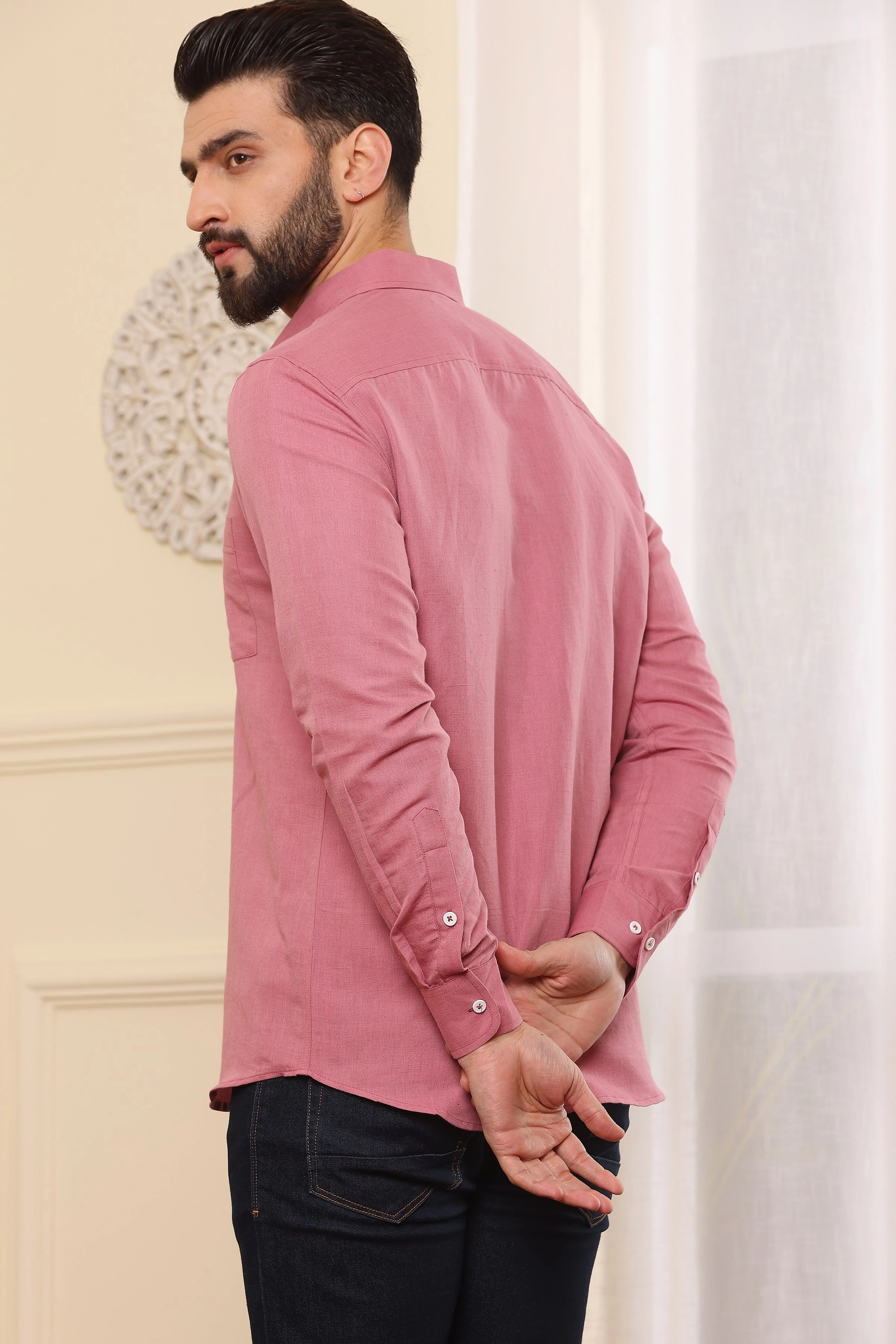 Pure Linen Shirt Coral Pink-S-6