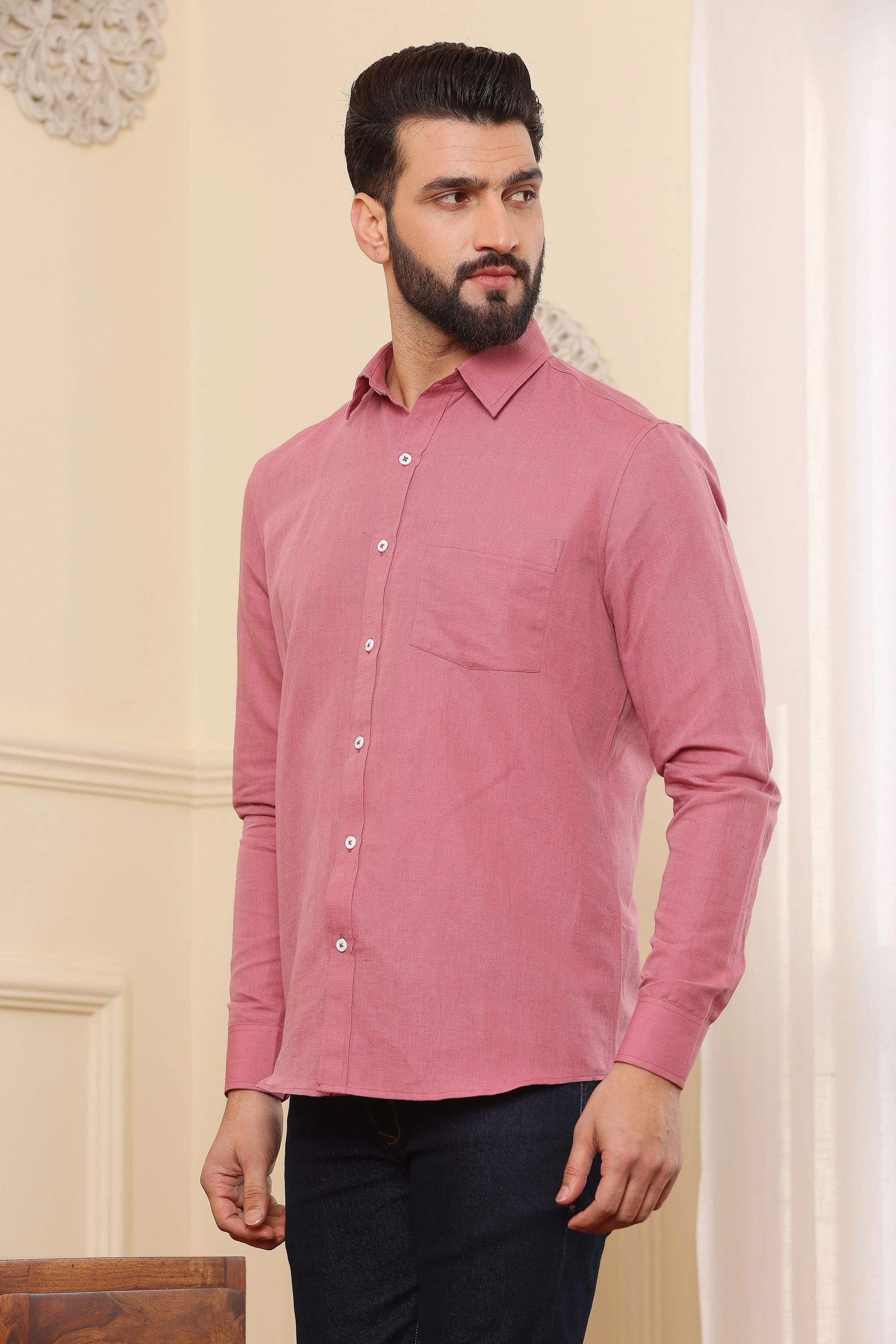 Pure Linen Shirt Coral Pink-S-2