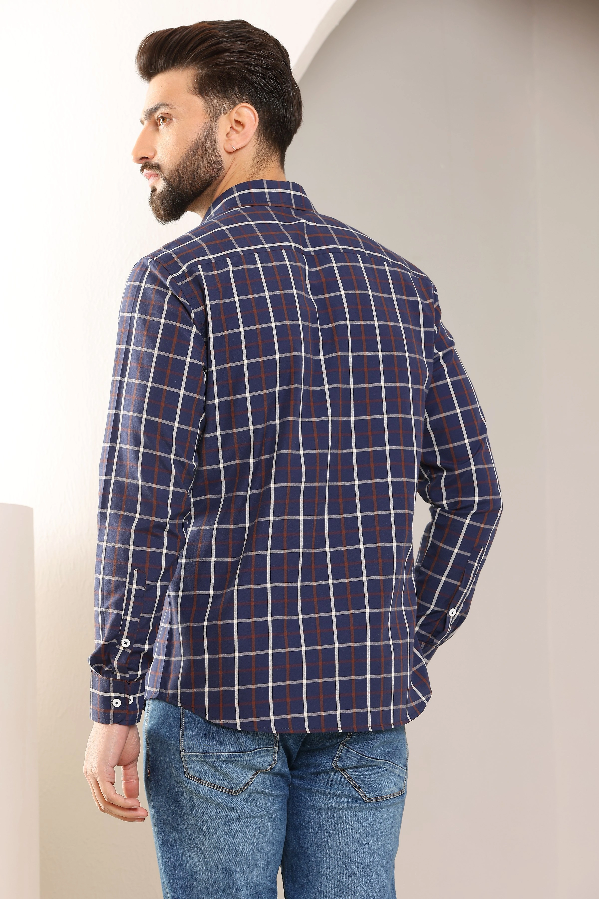 Blue Check Cotton Shirt-S-7