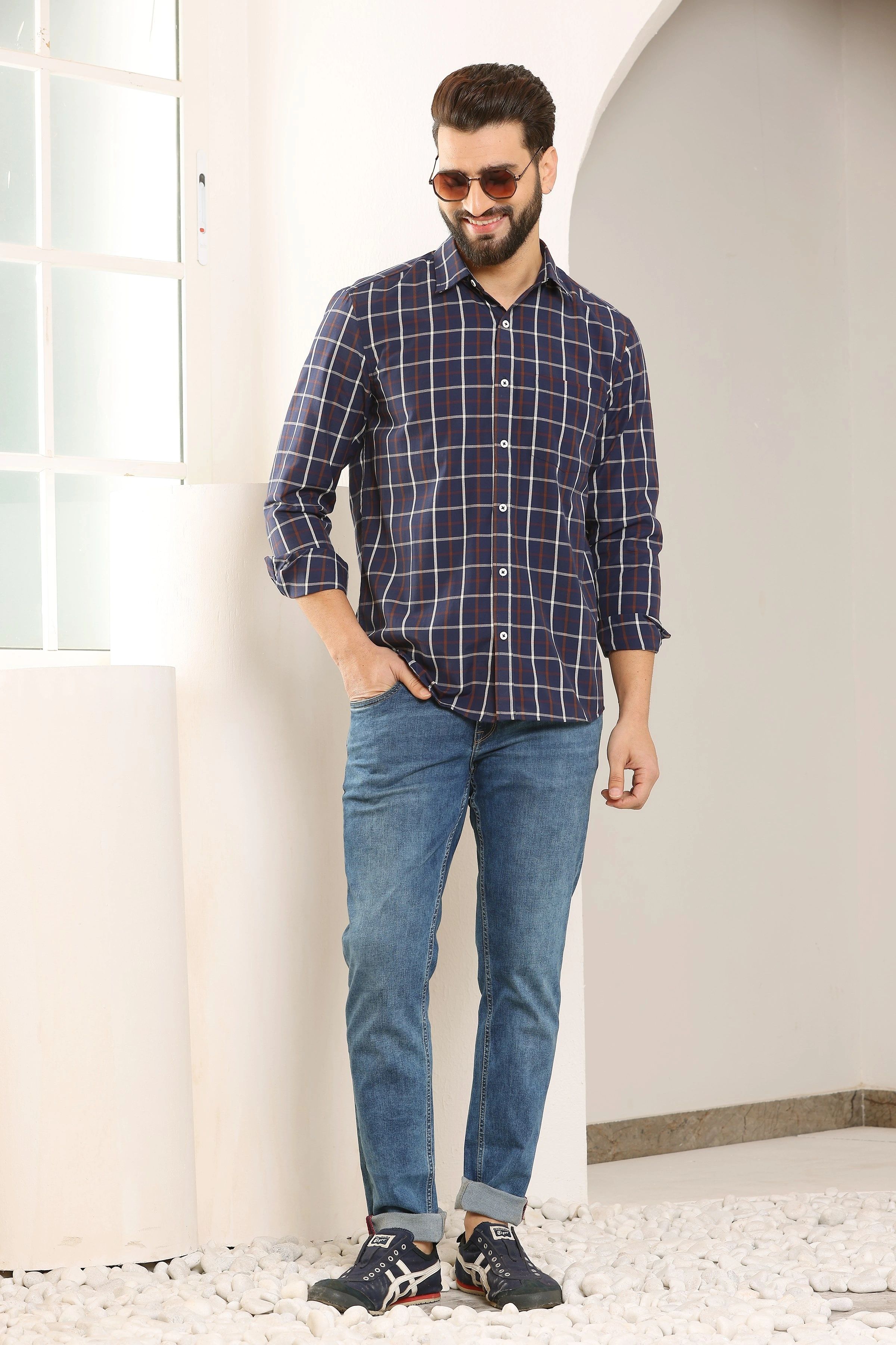 Blue Check Cotton Shirt-S-3