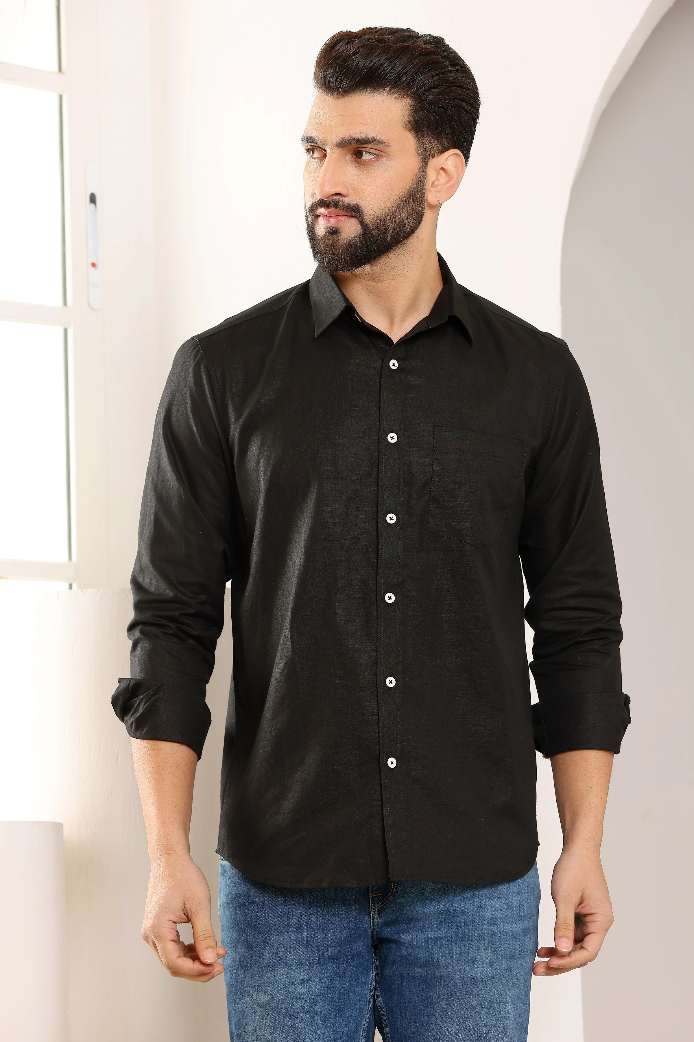 Black Linen Shirt-BE1110-S