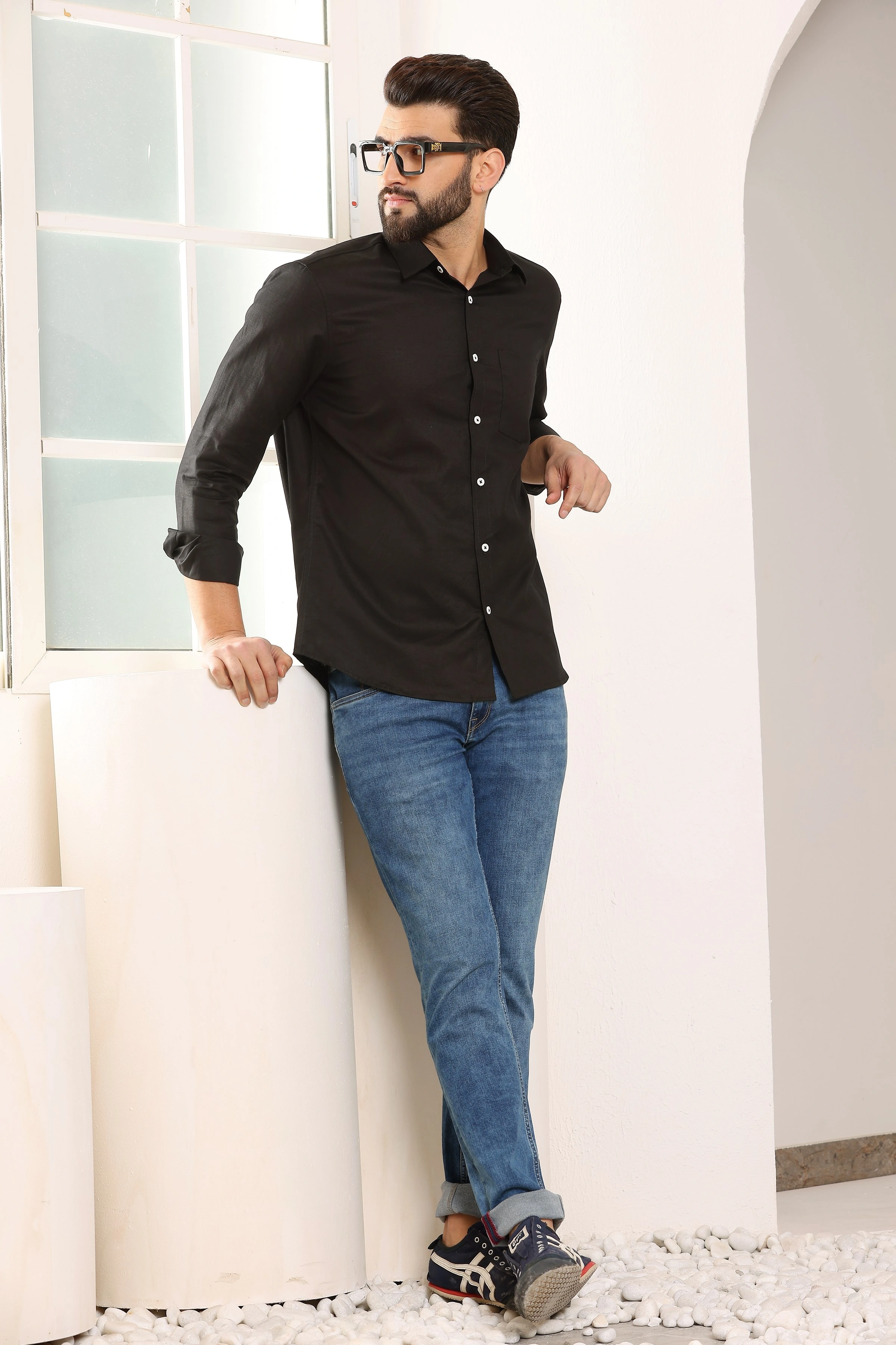 Black Linen Shirt-S-2