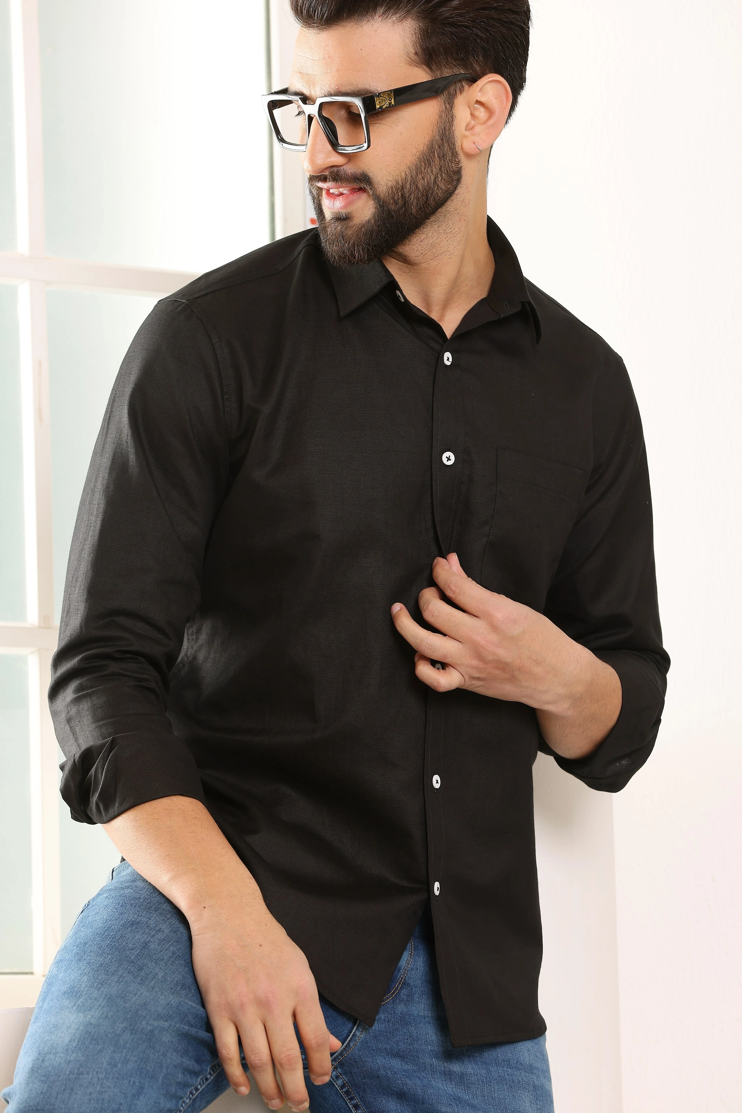 Black Linen Shirt-S-3