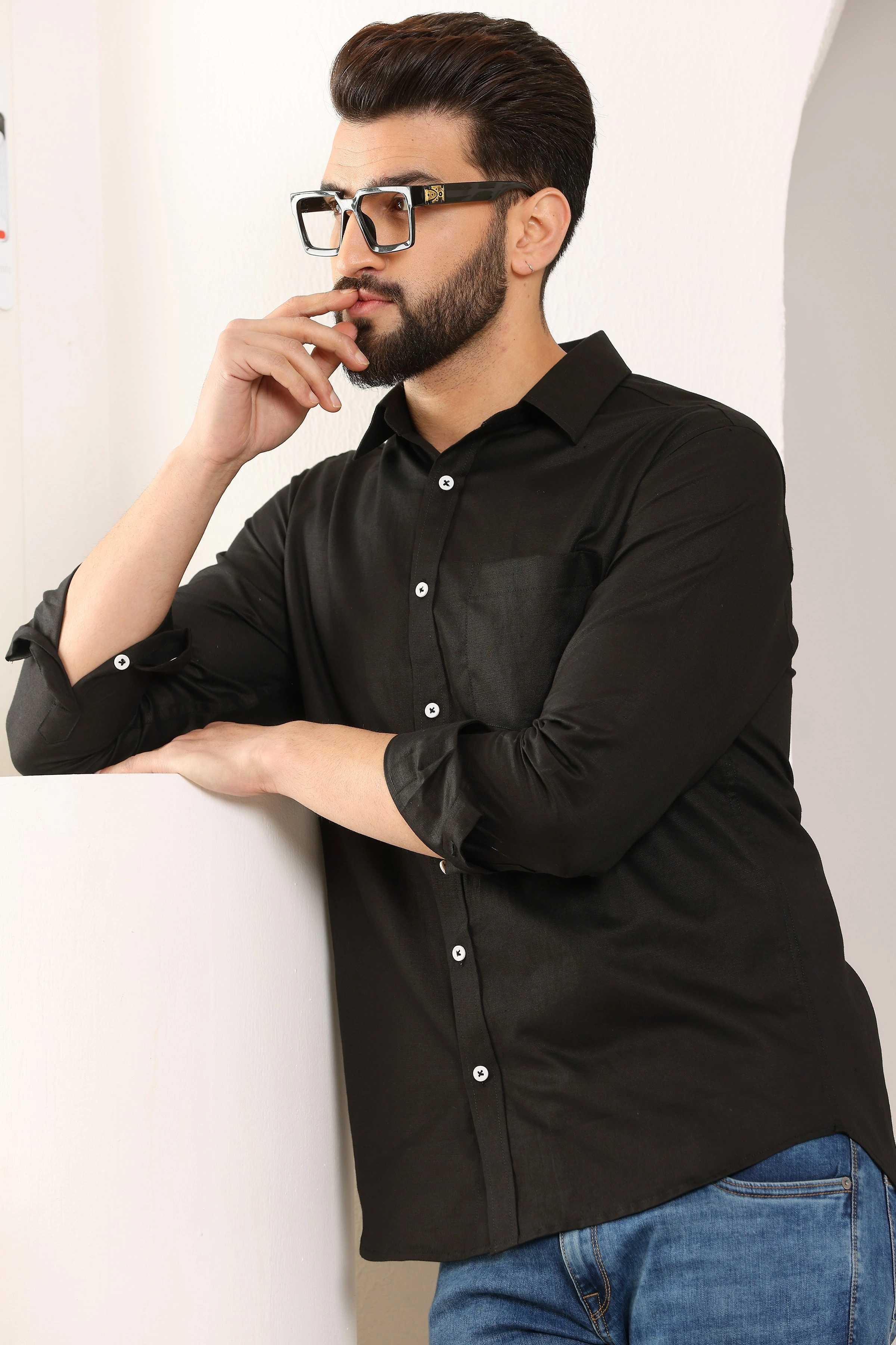 Black Linen Shirt-S-4