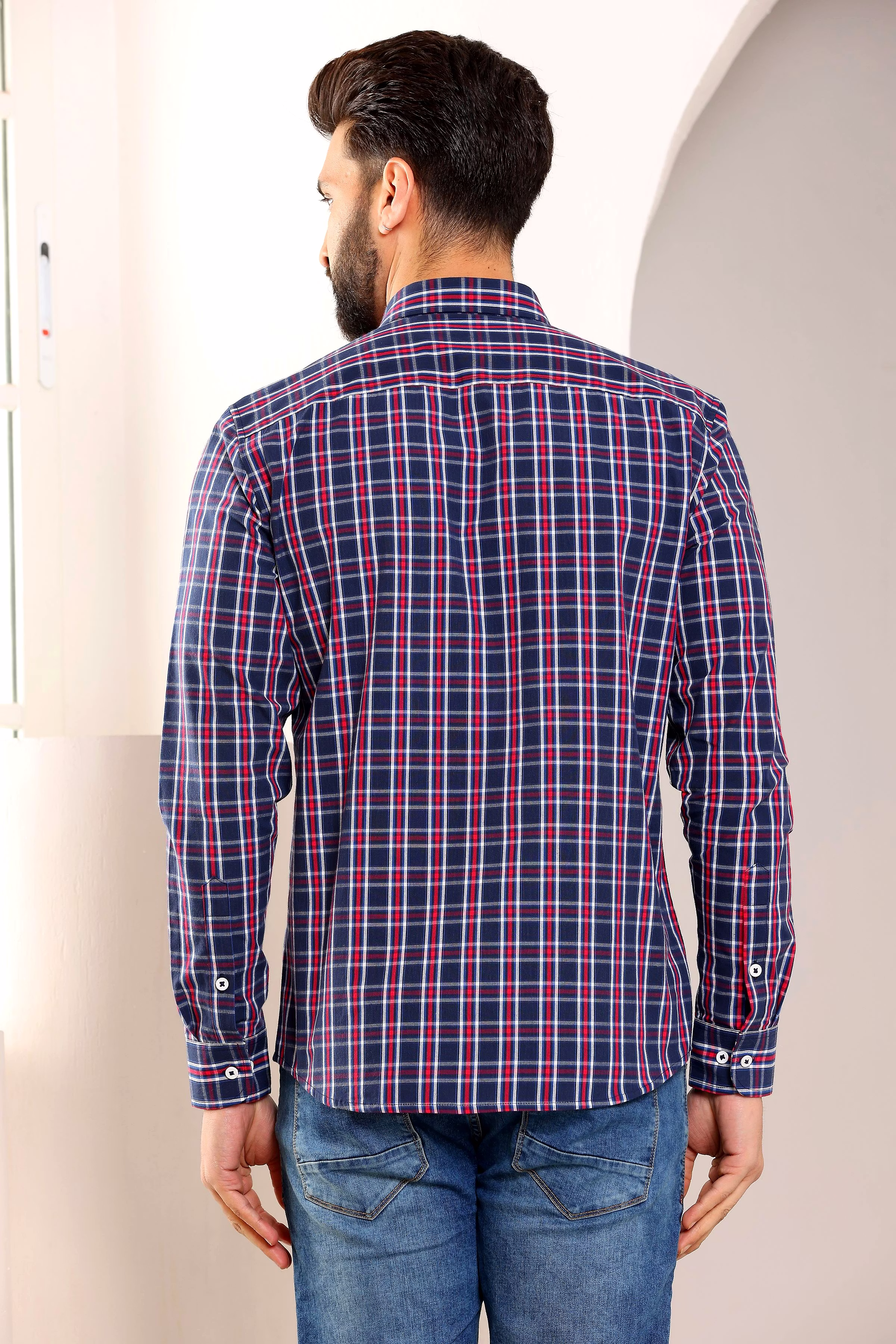 Latest Men Blue Check Cotton Shirt (Size - S) by BLUE EAGLE 2025 at ShopCircuit | ONDC