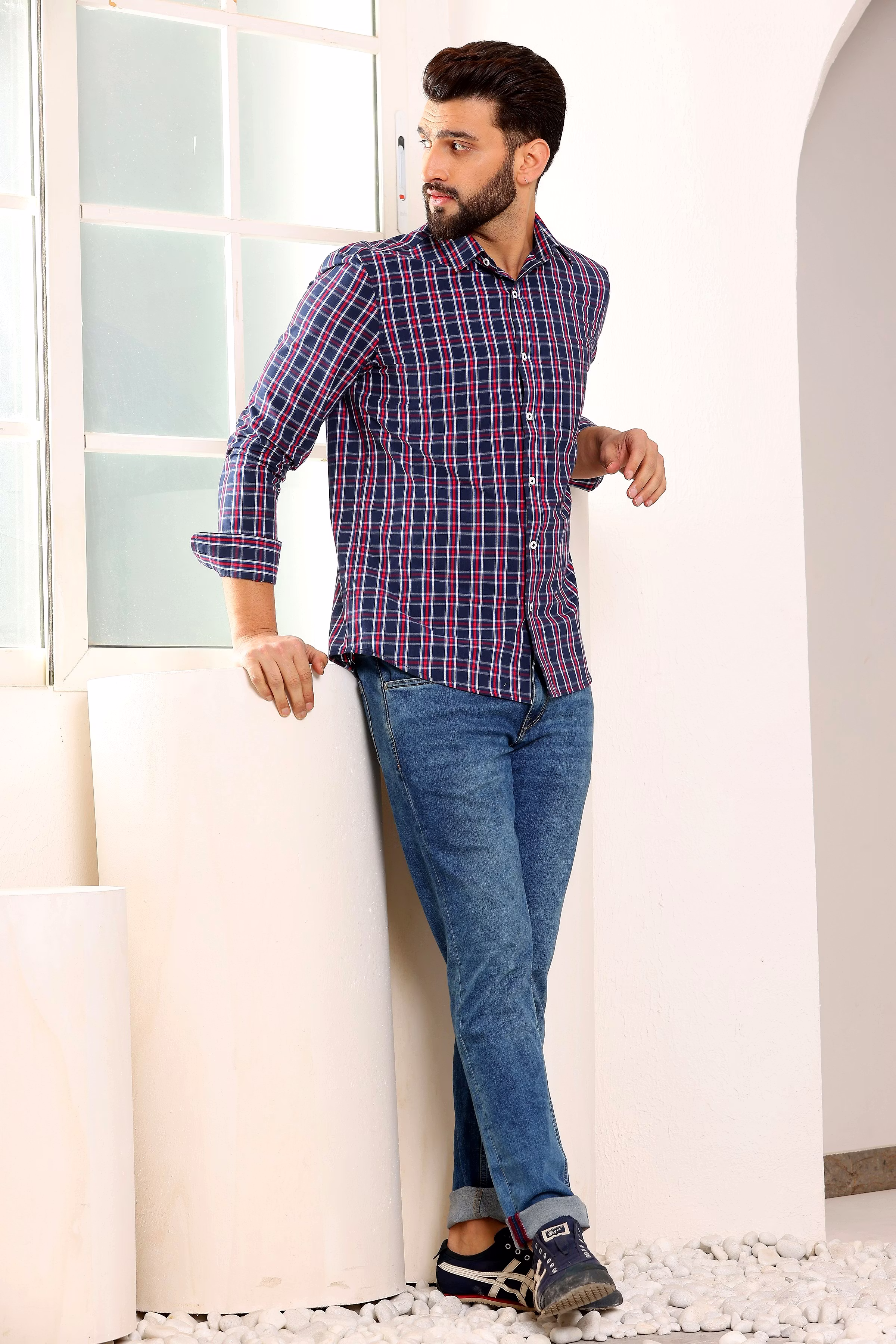 Latest Men Blue Check Cotton Shirt (Size - S) by BLUE EAGLE 2025 at ShopCircuit | ONDC