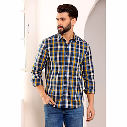 check cotton shirt blue yellow