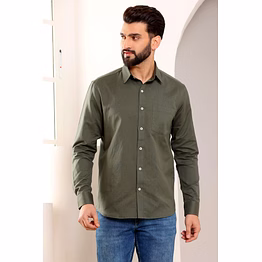 olive green pure linen shirt
