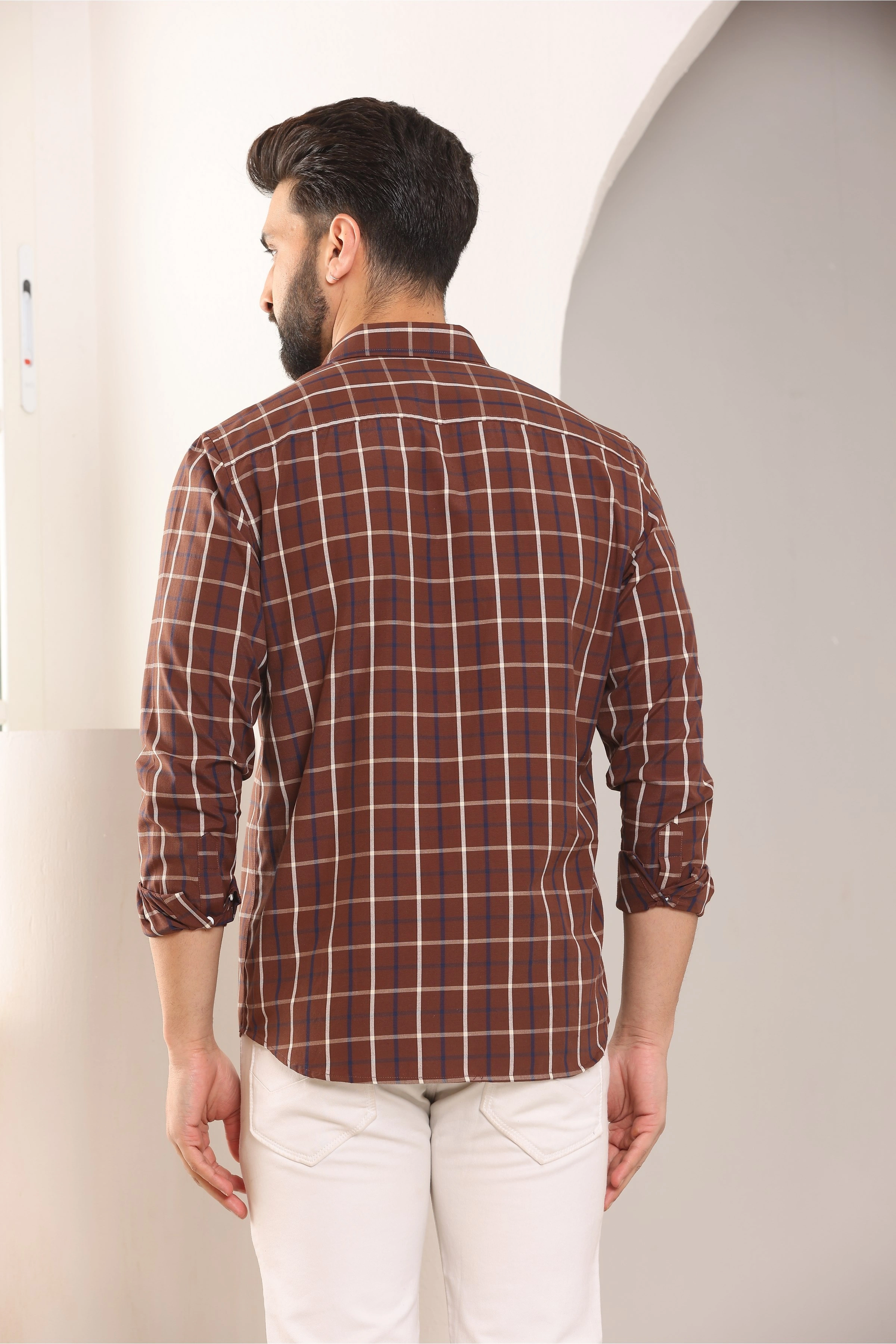 Brown Check Cotton Shirt-S-6