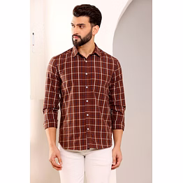 brown check cotton shirt
