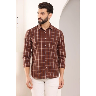 Brown Check Cotton Shirt