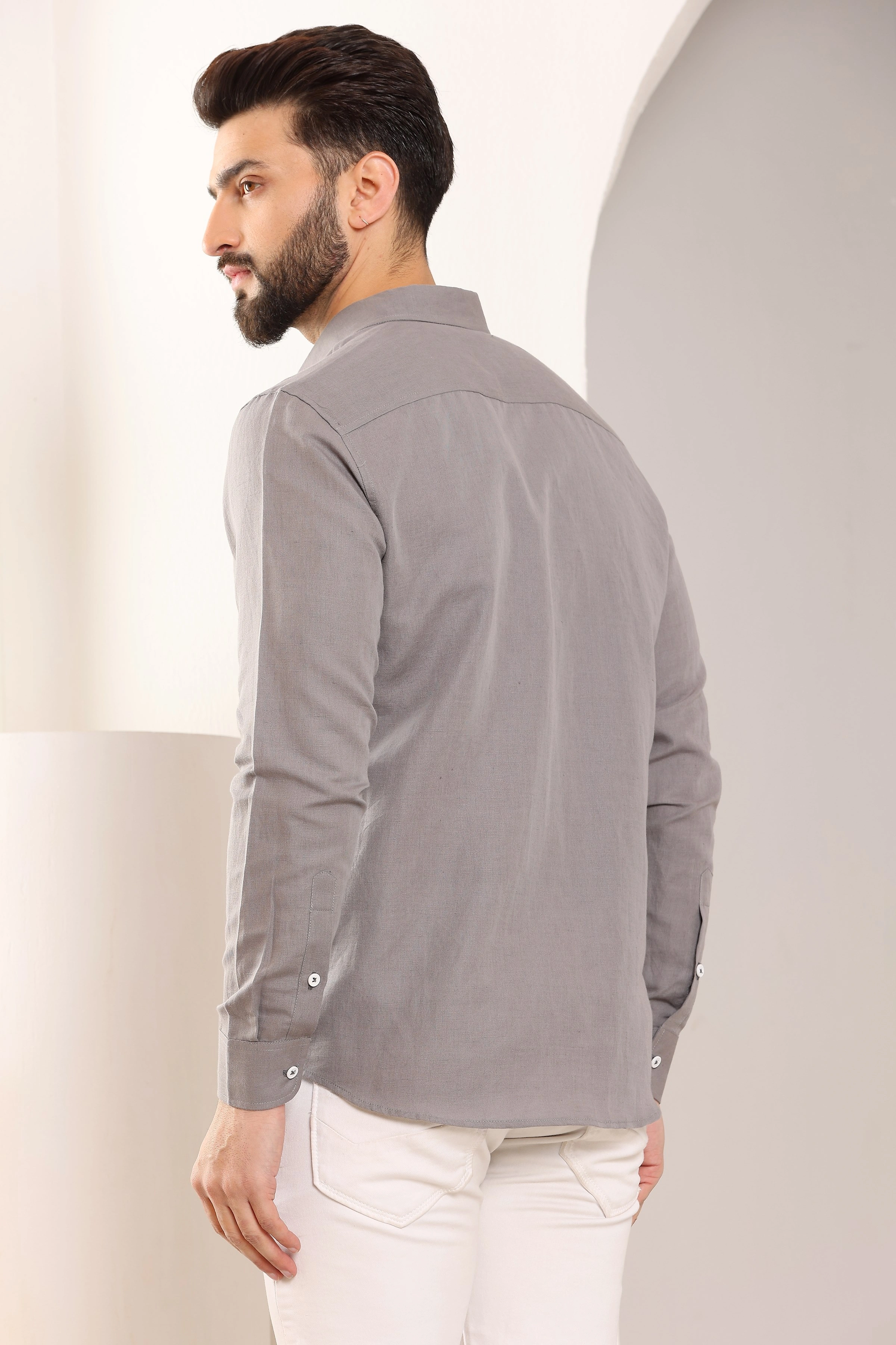 Desert Grey Pure Linen Shirt-S-7