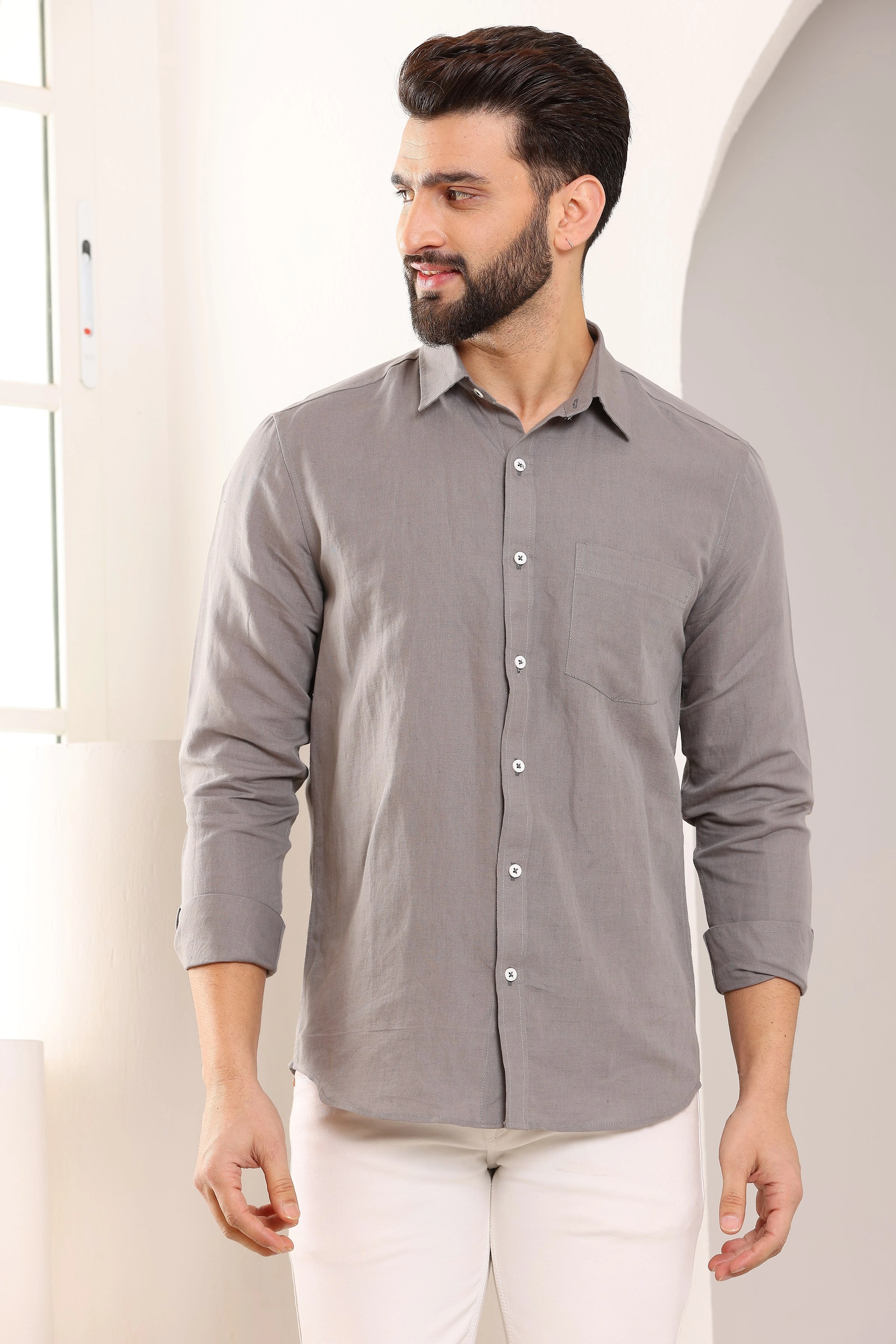 Desert Grey Pure Linen Shirt-BE1112-S