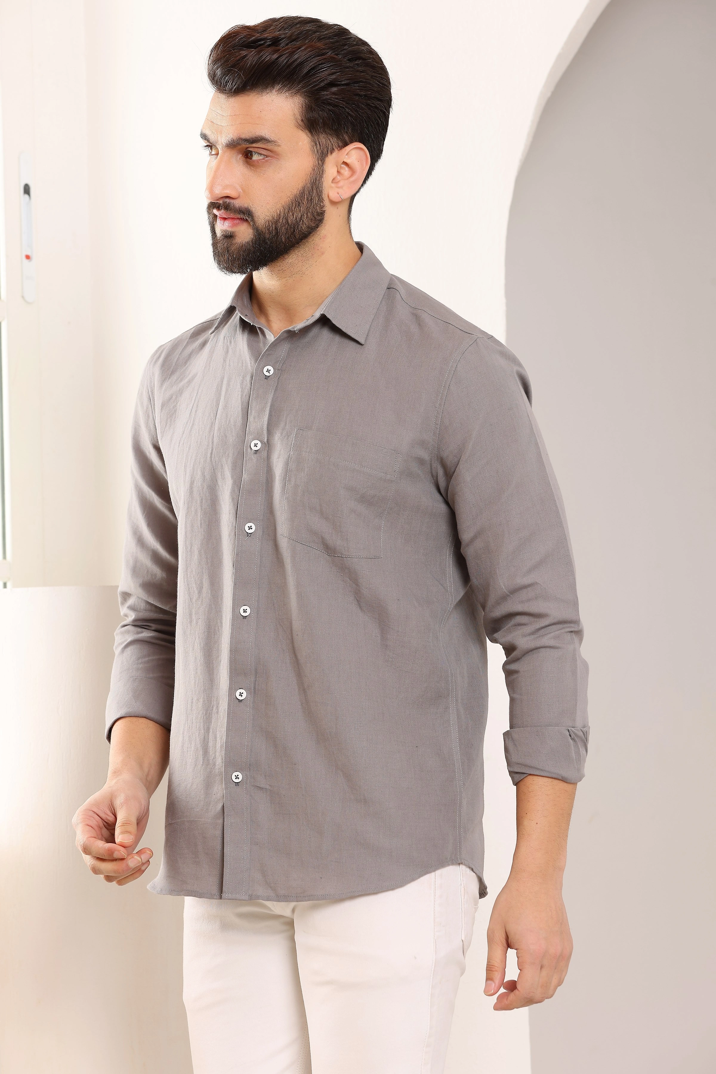 Desert Grey Pure Linen Shirt-S-1