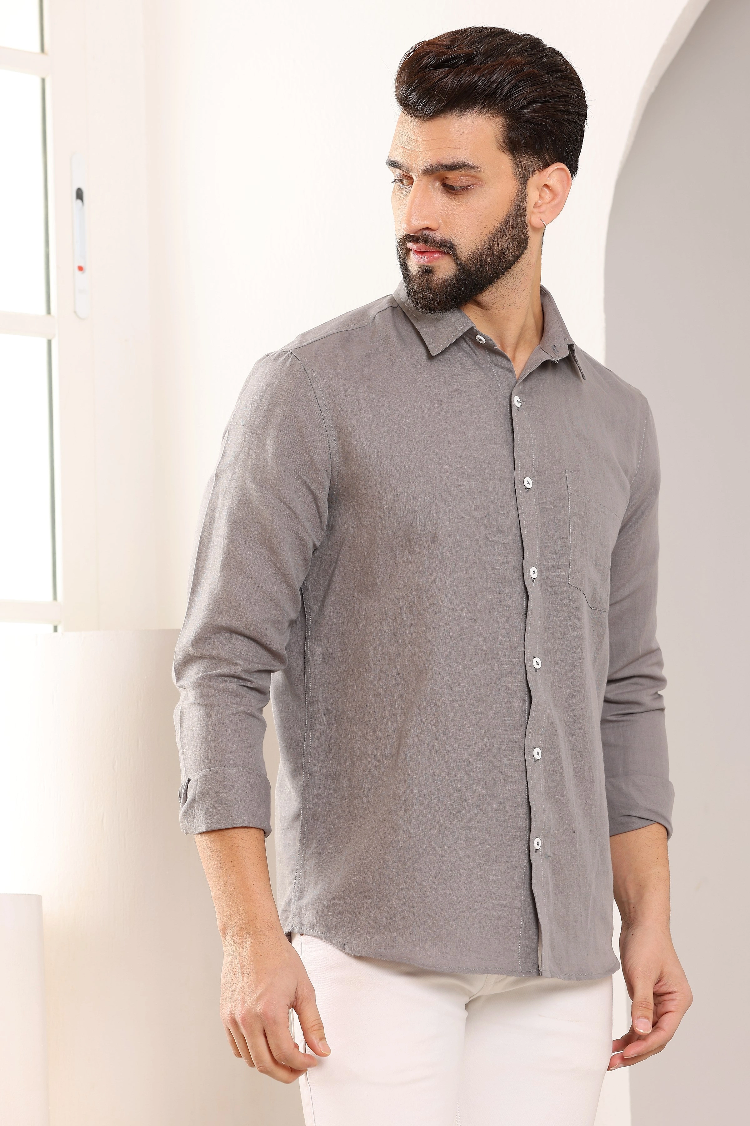 Desert Grey Pure Linen Shirt-S-2