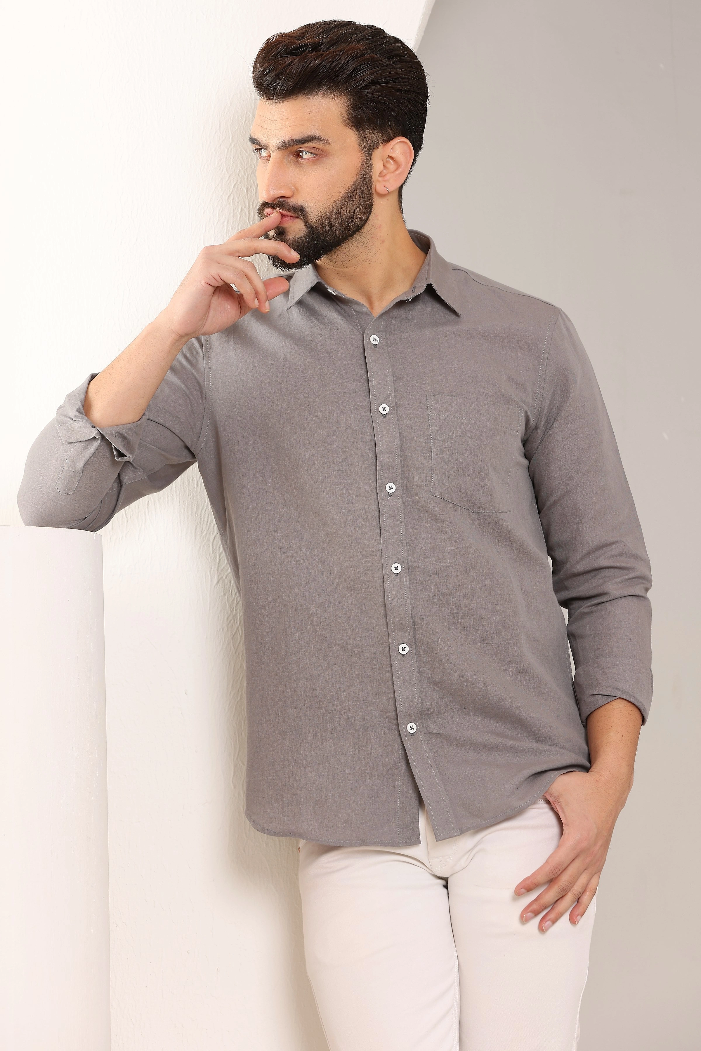 Desert Grey Pure Linen Shirt-S-3