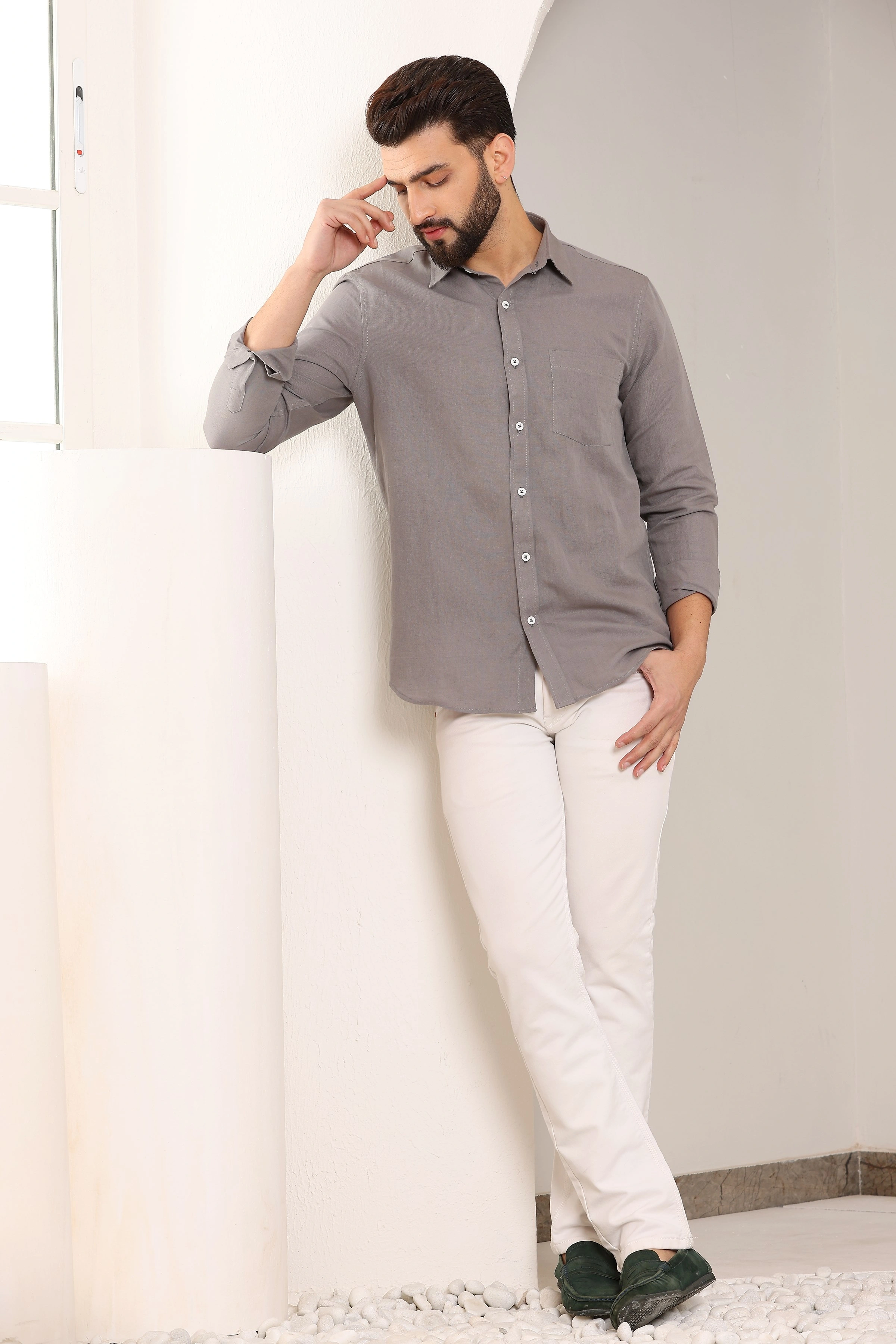 Desert Grey Pure Linen Shirt-S-4