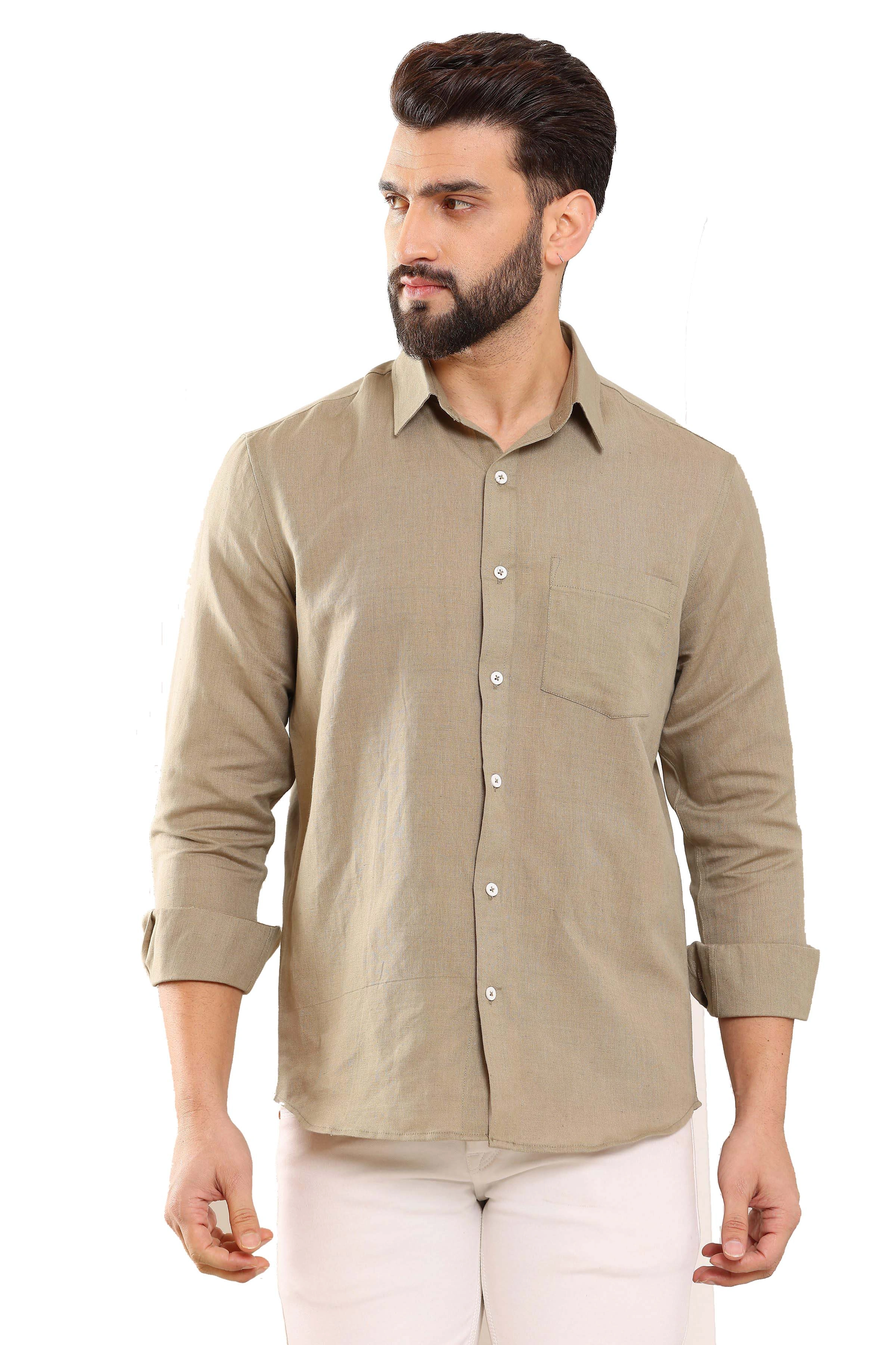 Khaki Pure Linen Shirt-BE1113-S