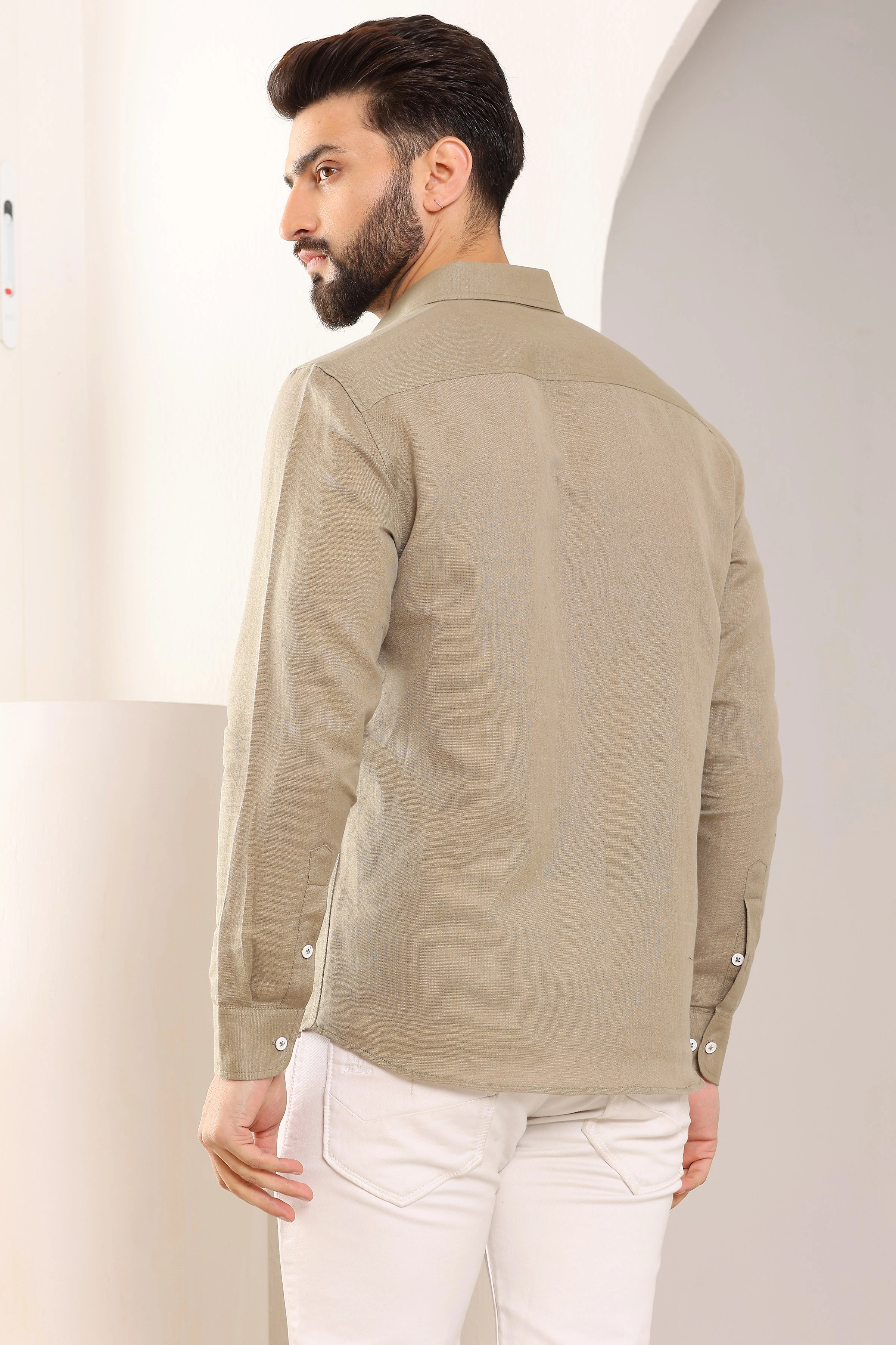 Khaki Pure Linen Shirt-S-6