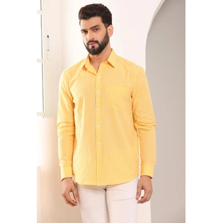 Gingham Sports Cotton Shirts Yellow And White