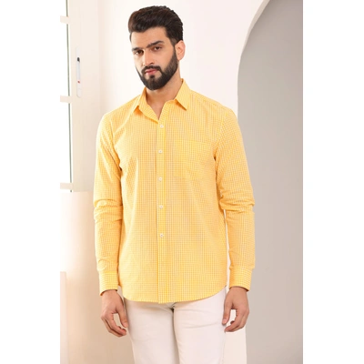 Gingham Sports Cotton Shirts Yellow And White