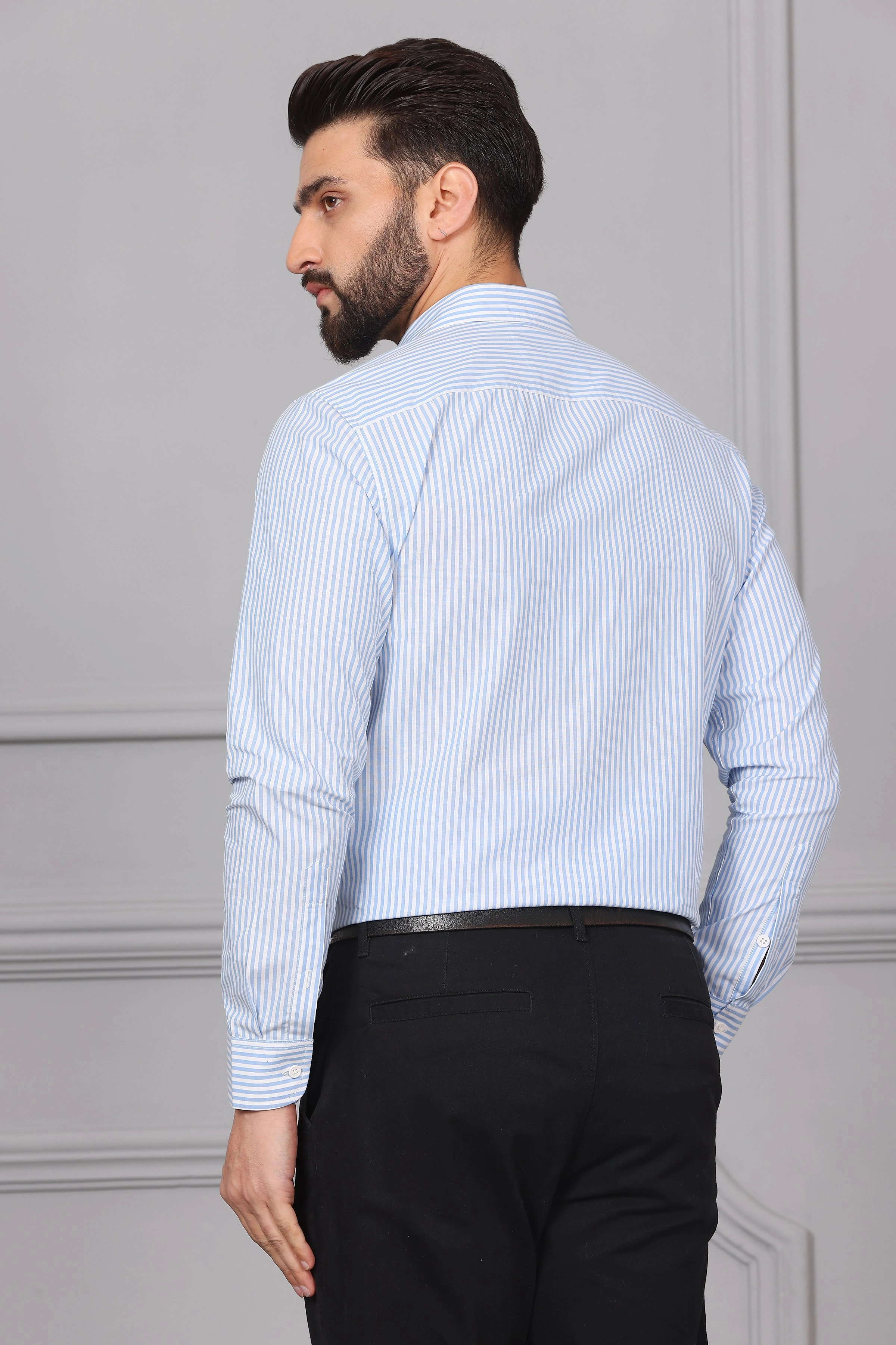 Pinstripe Cotton Shirt Blue And White-S-7