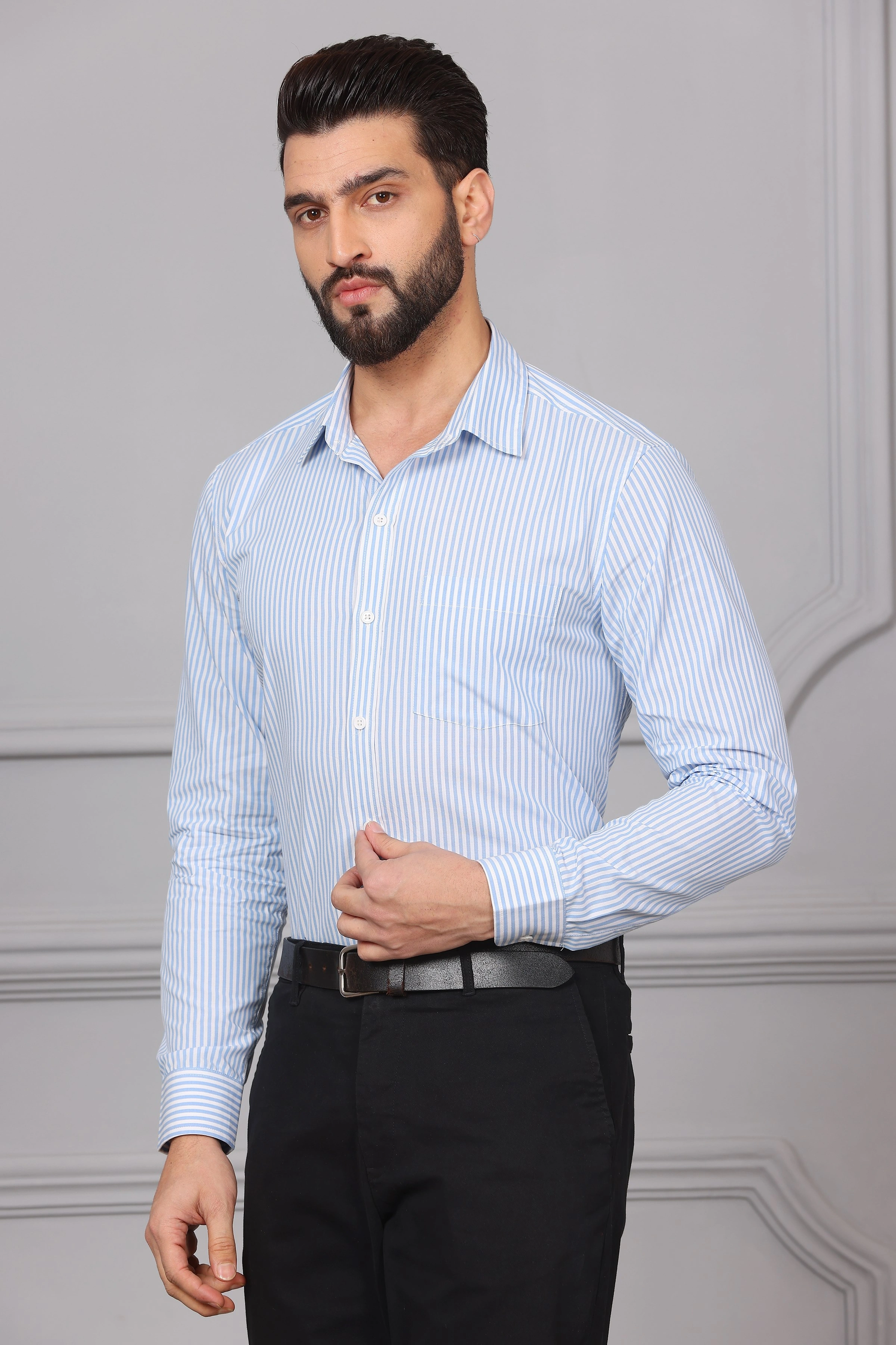 Pinstripe Cotton Shirt Blue And White-S-1