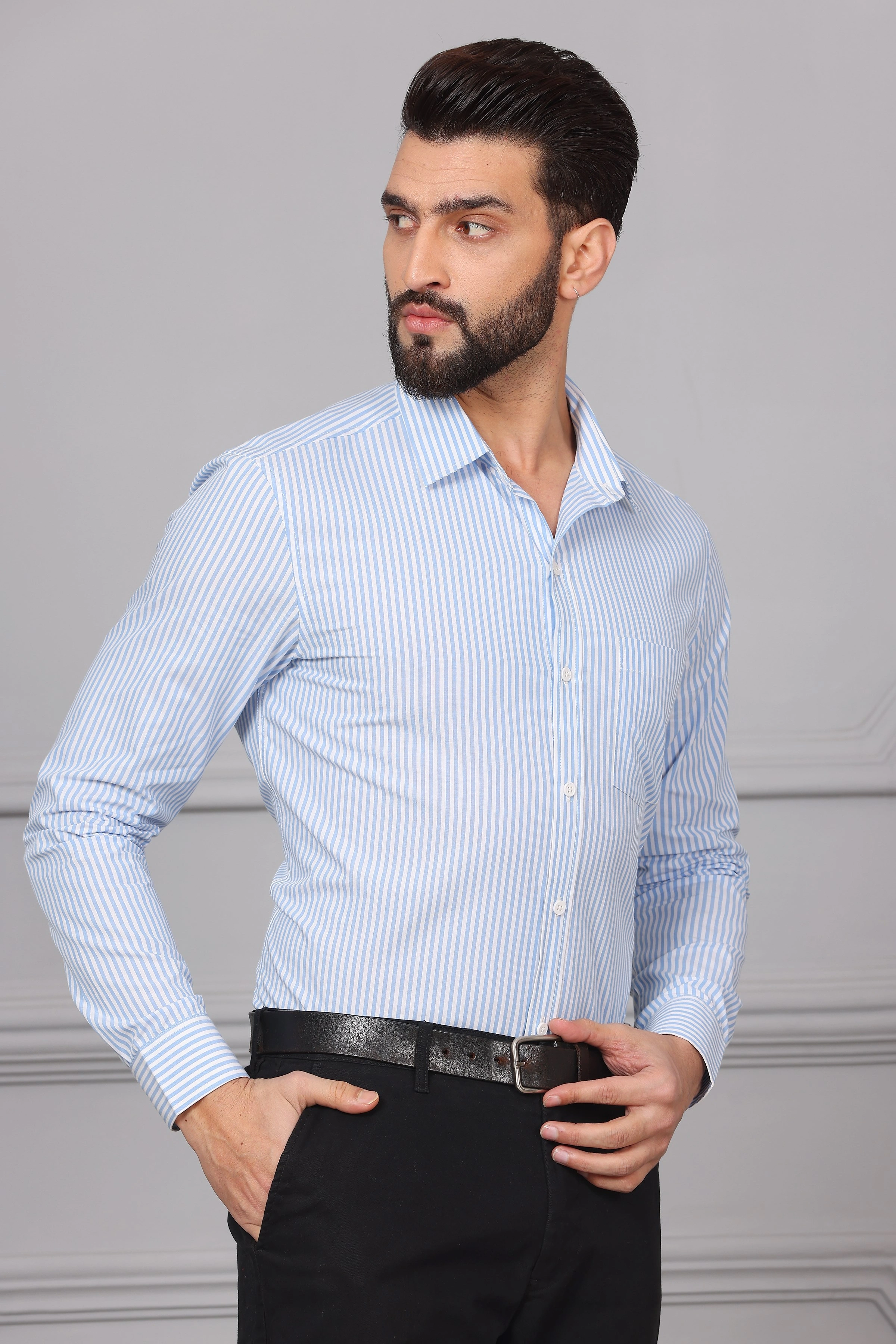 Pinstripe Cotton Shirt Blue And White-S-4