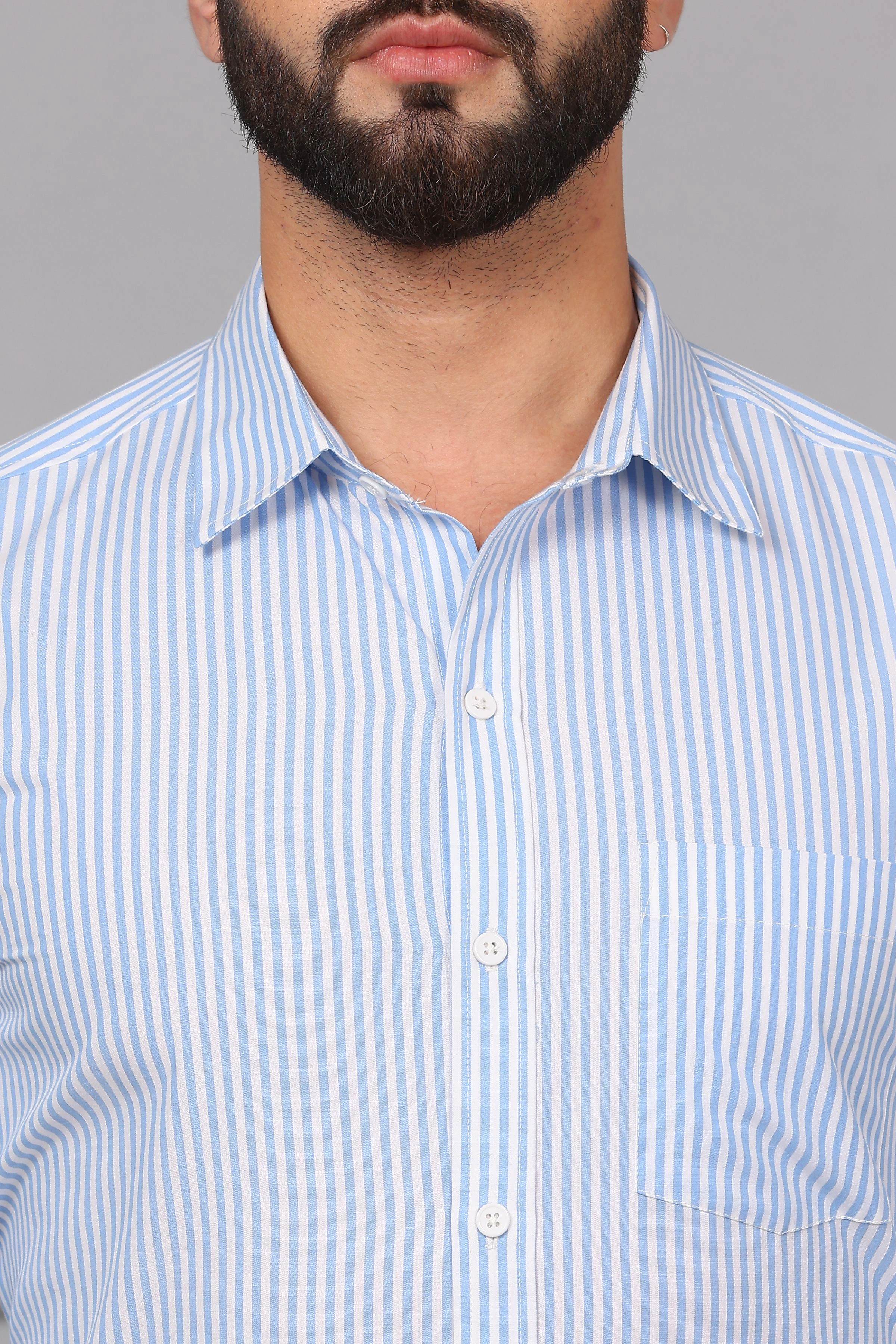 Pinstripe Cotton Shirt Blue And White-S-5