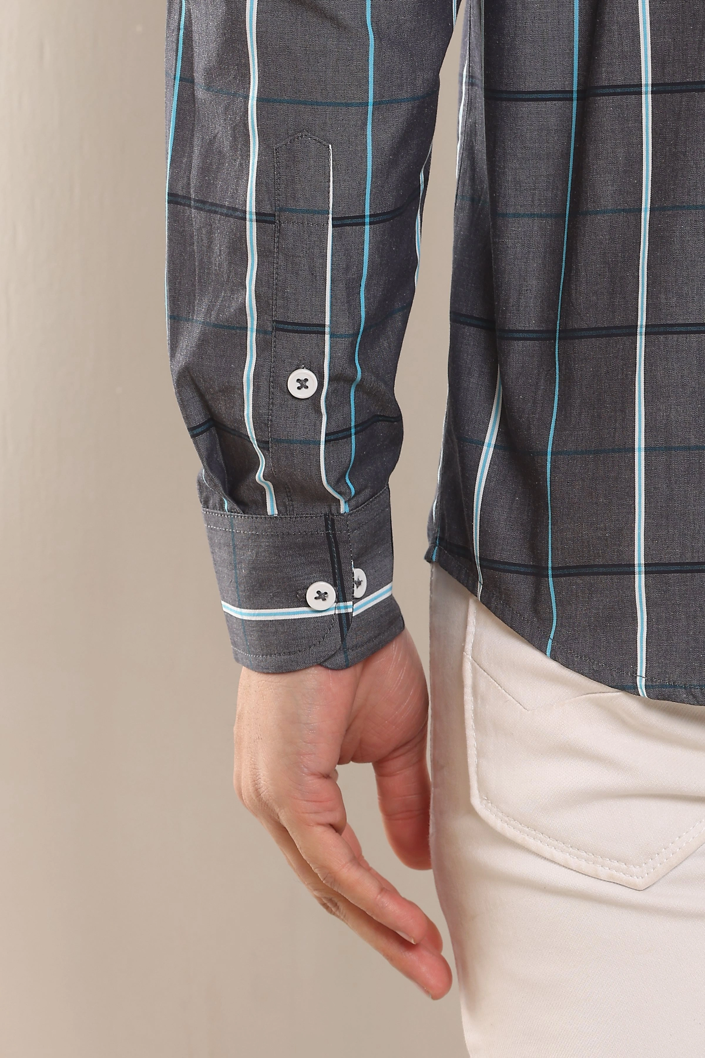 Madras Check Cotton Shirt Grey-S-5