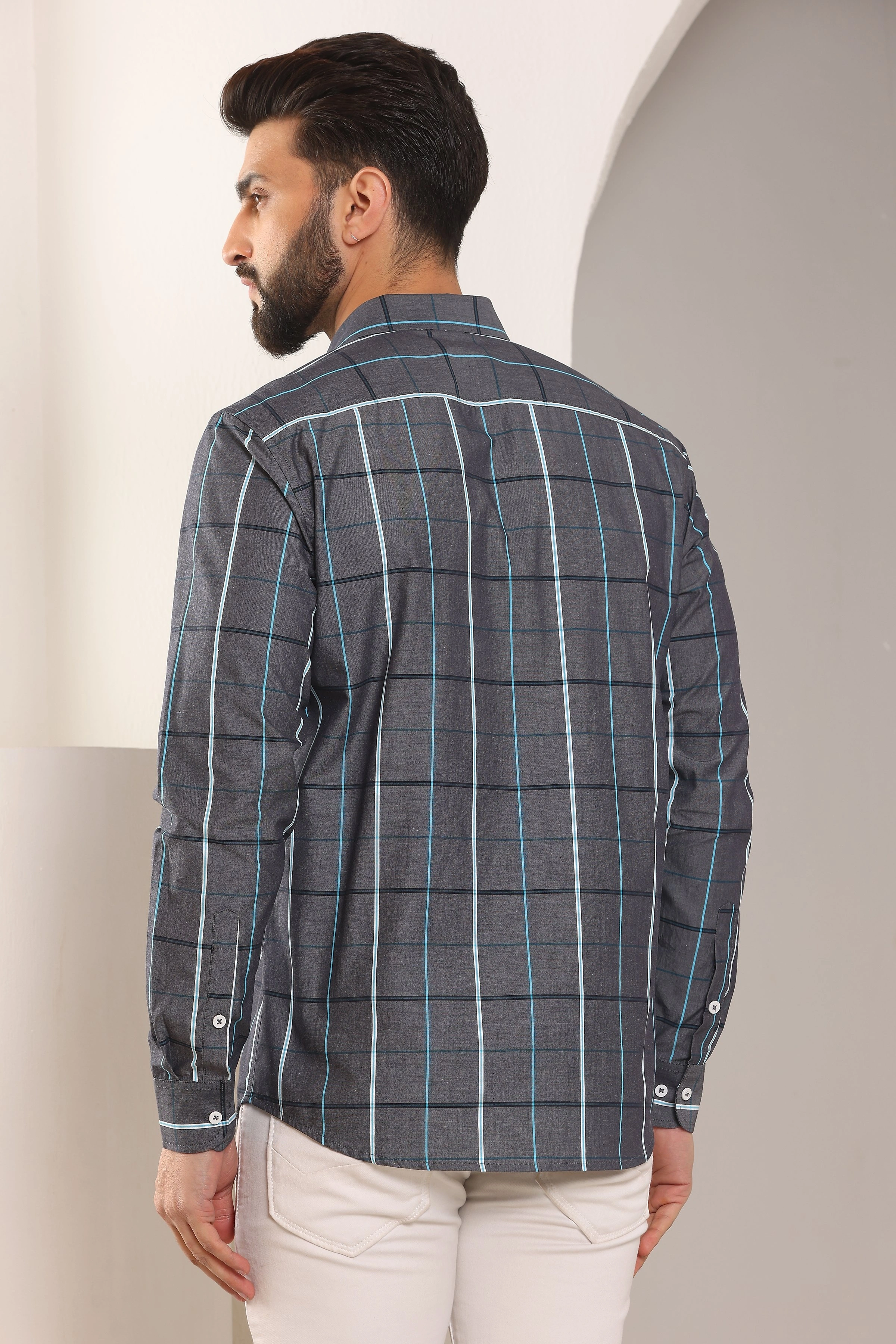 Madras Check Cotton Shirt Grey-S-6