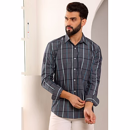 madras check cotton shirt grey