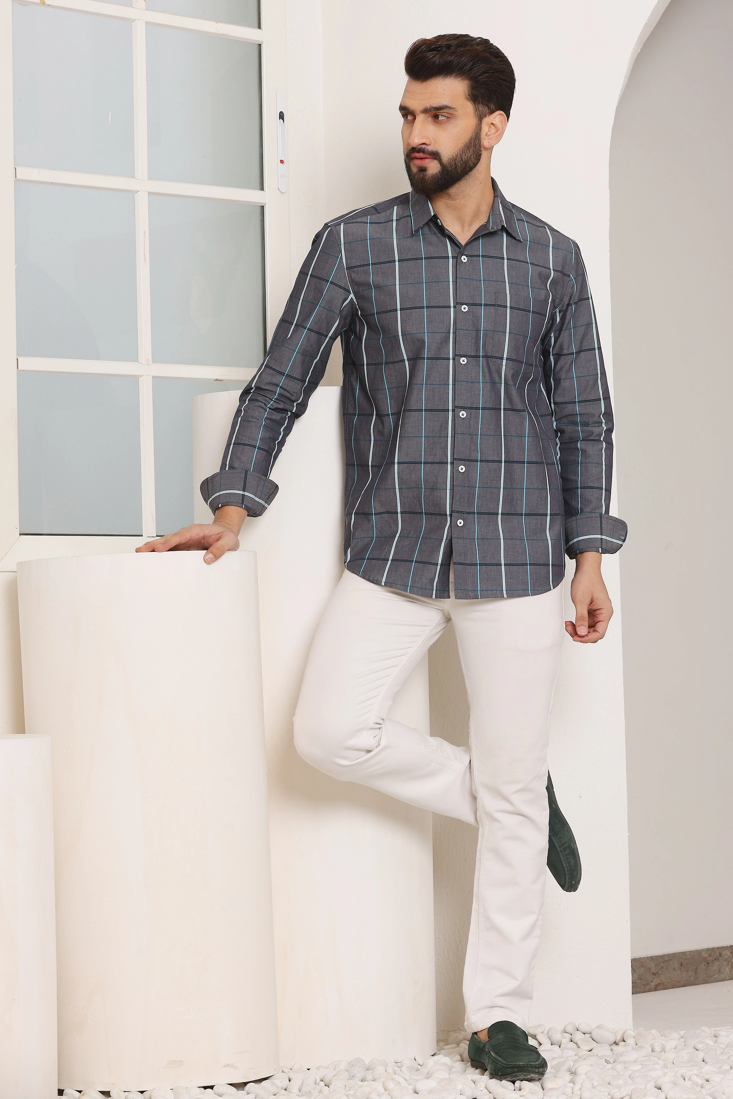 Madras Check Cotton Shirt Grey-S-4