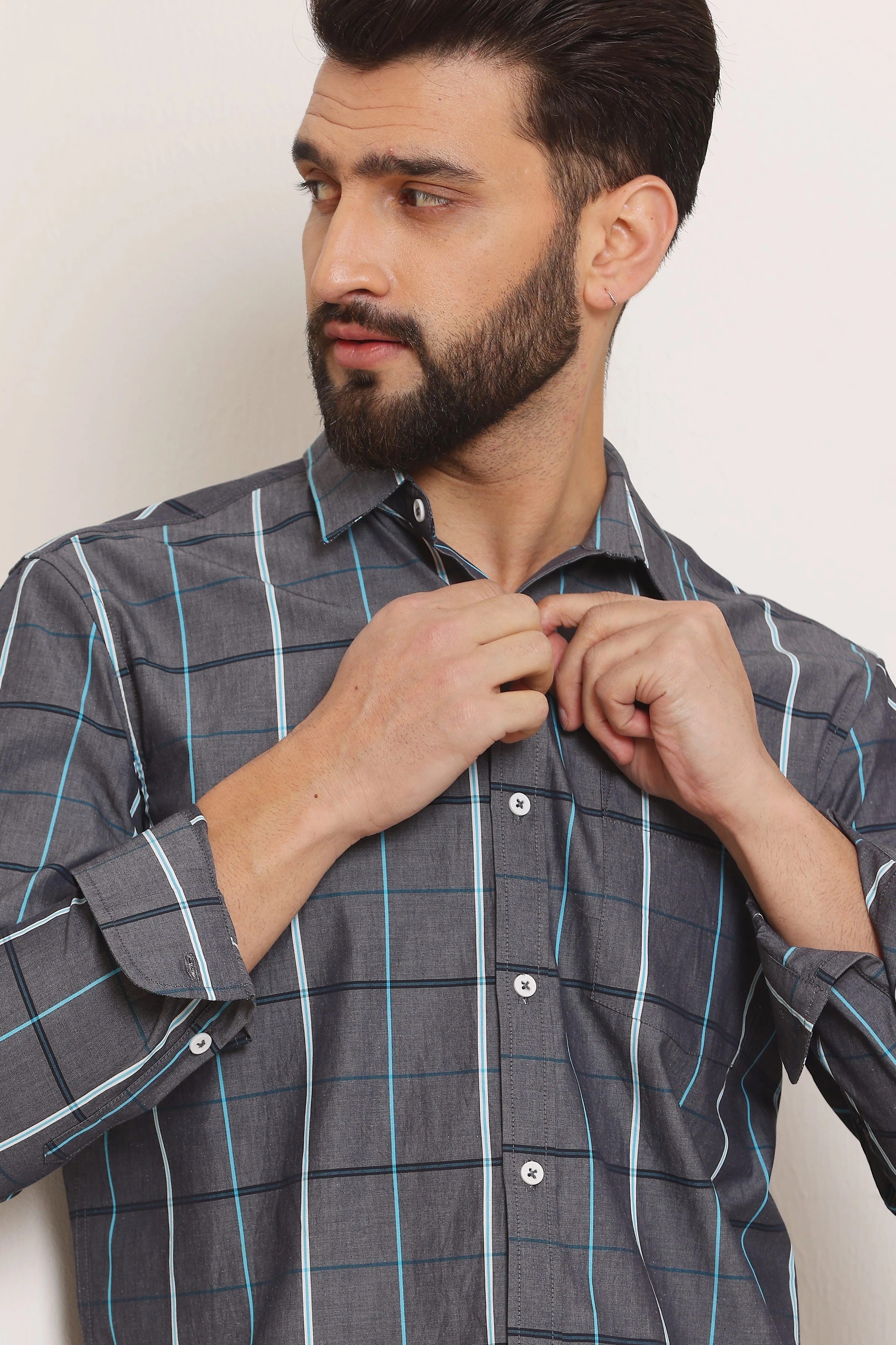 Madras Check Cotton Shirt Grey-S-2