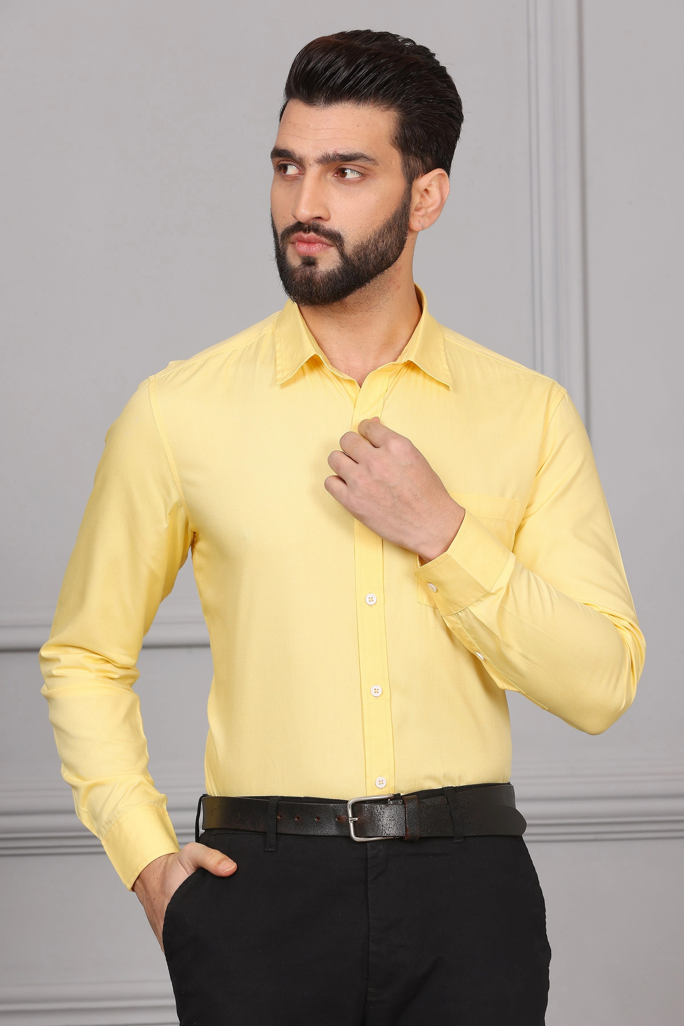 Pineapple Yellow Formal Cotton Shirt-S-1