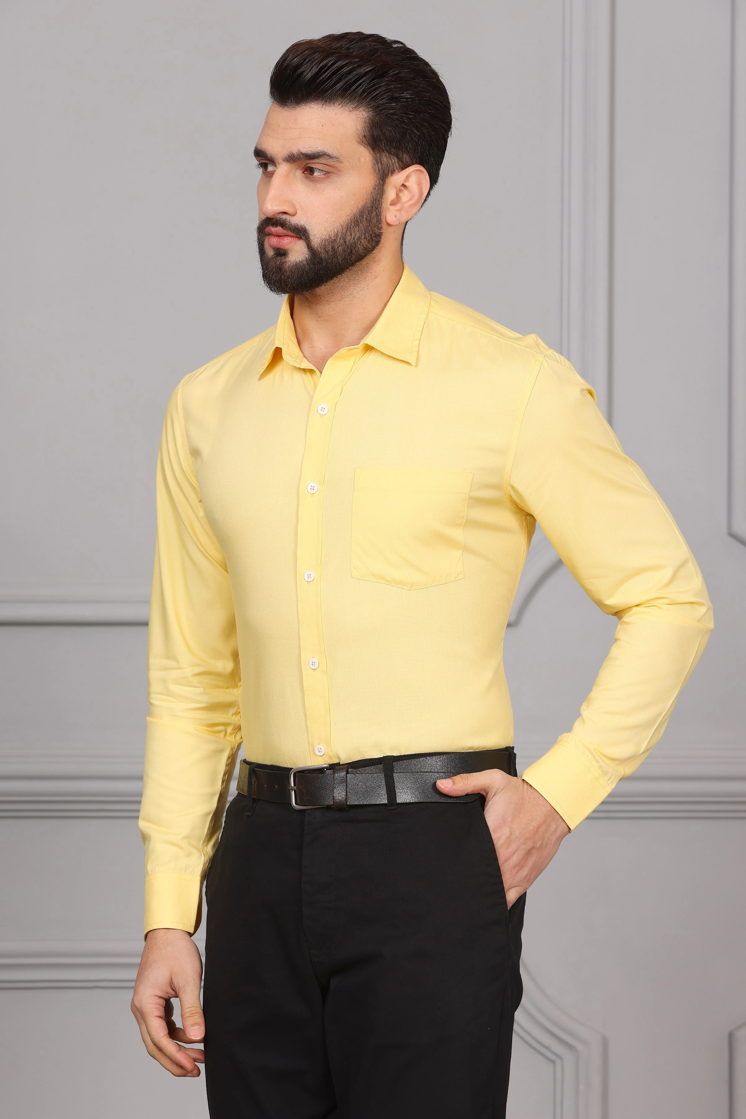 Pineapple Yellow Formal Cotton Shirt-S-2