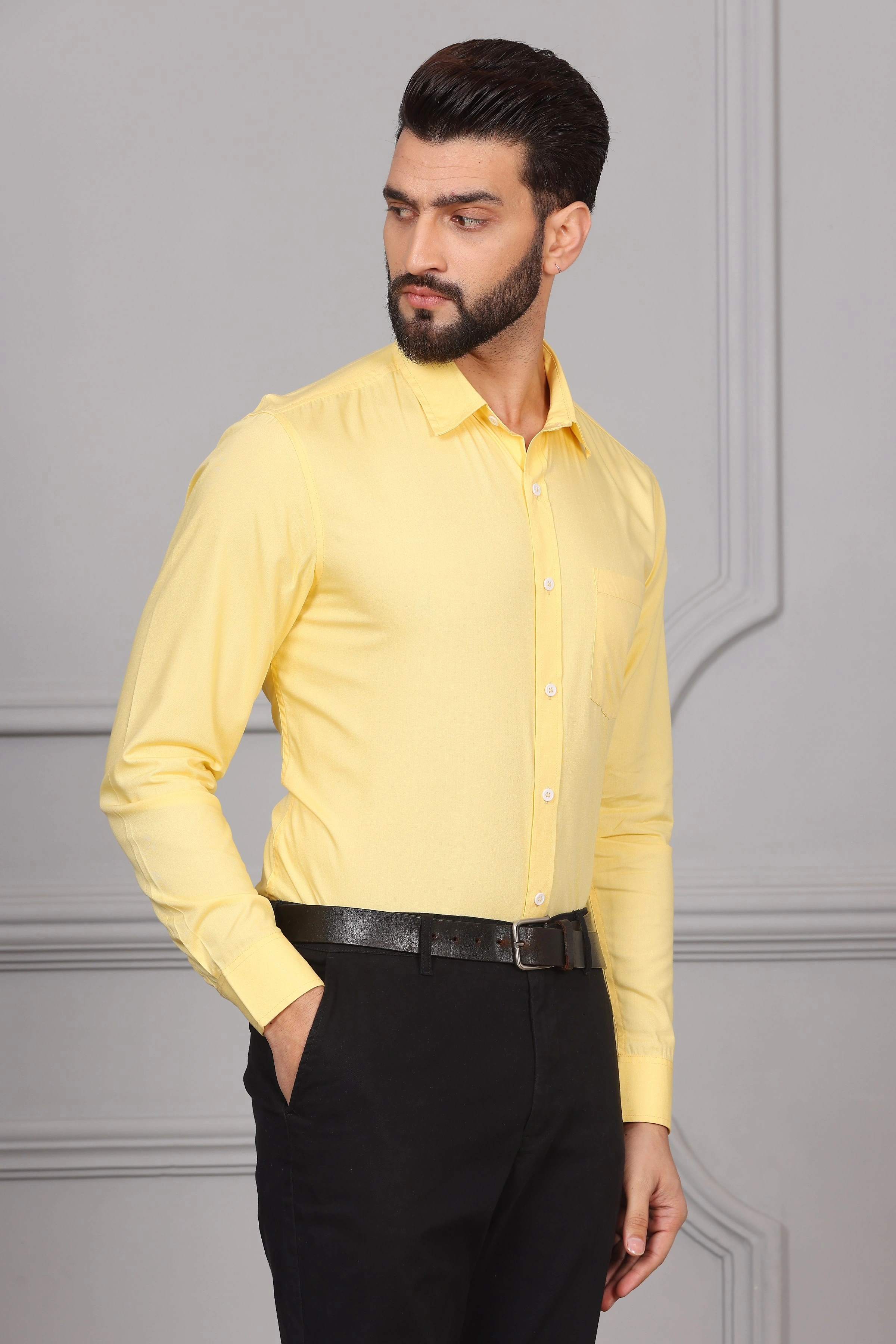 Pineapple Yellow Formal Cotton Shirt-S-3