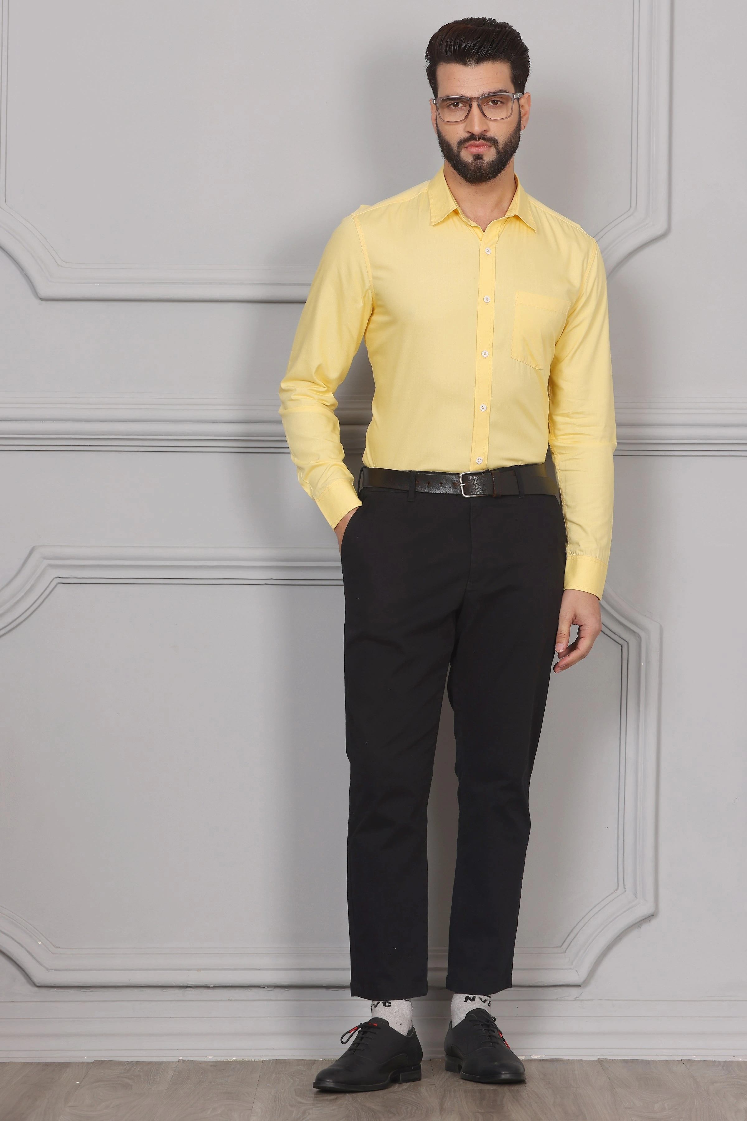 Pineapple Yellow Formal Cotton Shirt-BE1134-S