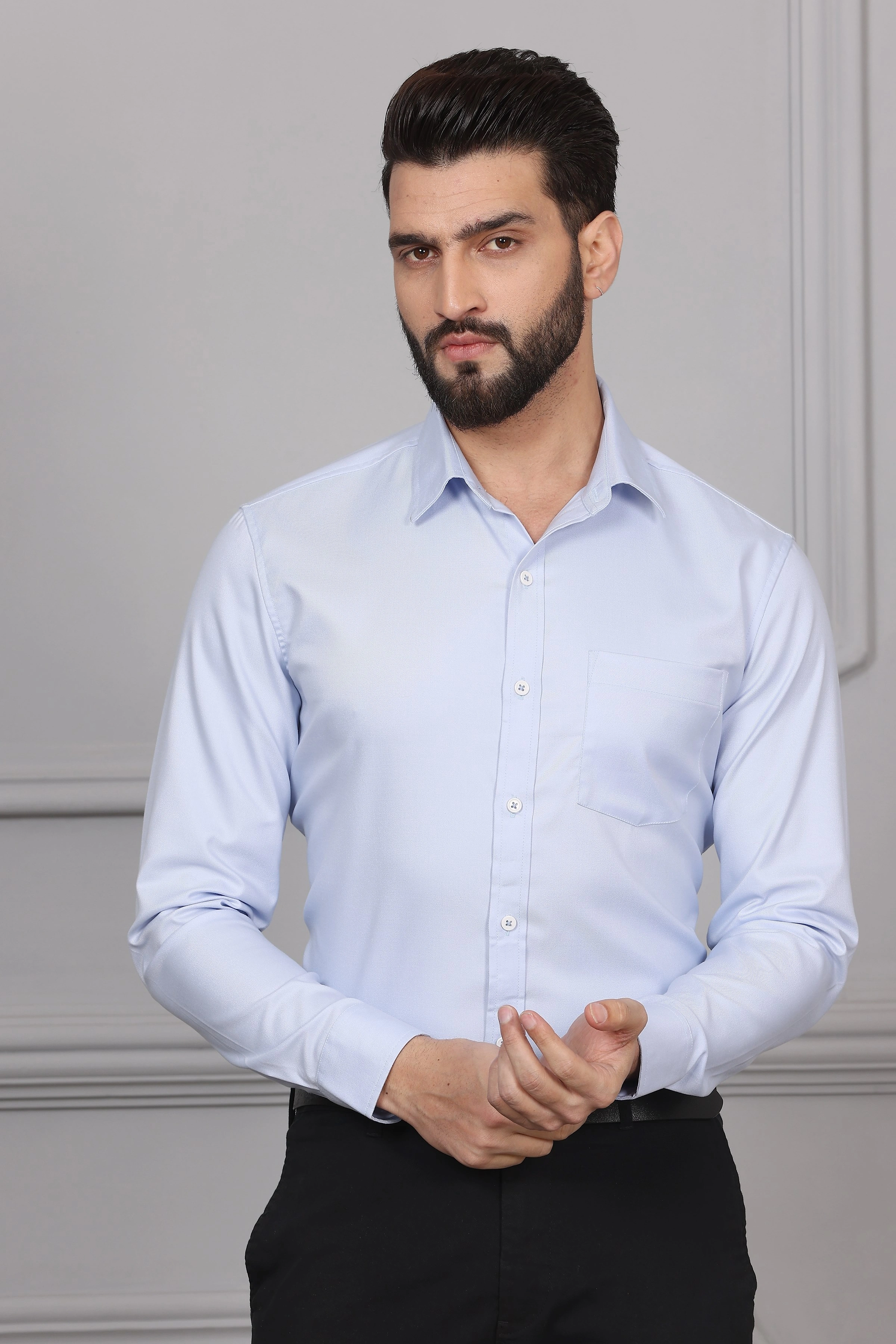 Pigeon Blue Business Formal Cotton Shirt-BE1135-S