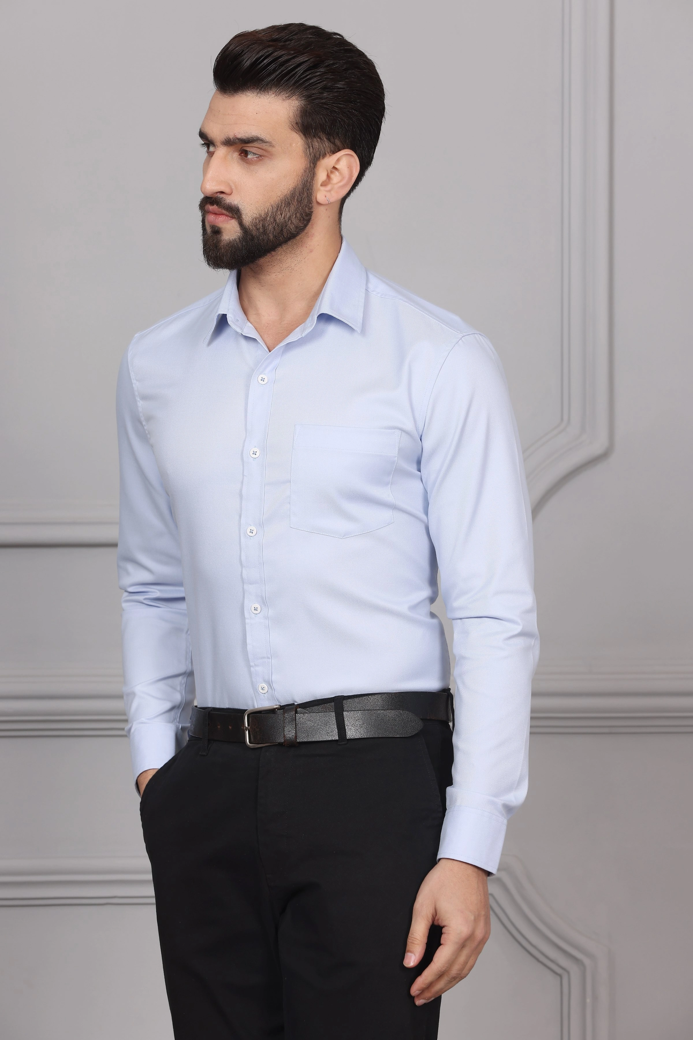 Pigeon Blue Business Formal Cotton Shirt-S-1