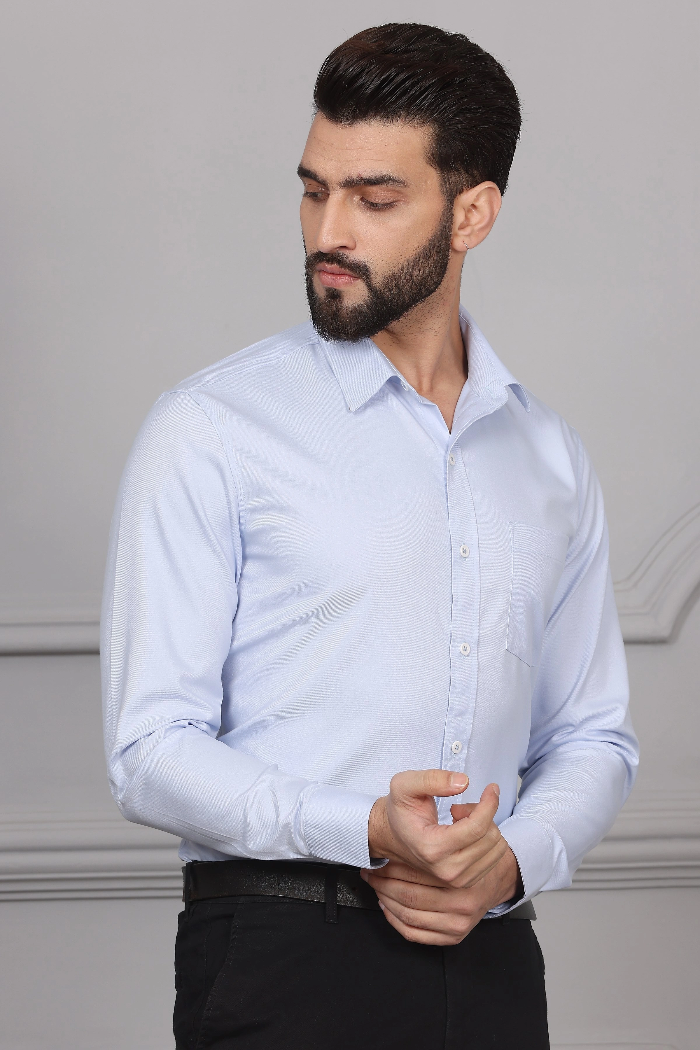 Pigeon Blue Business Formal Cotton Shirt-S-2