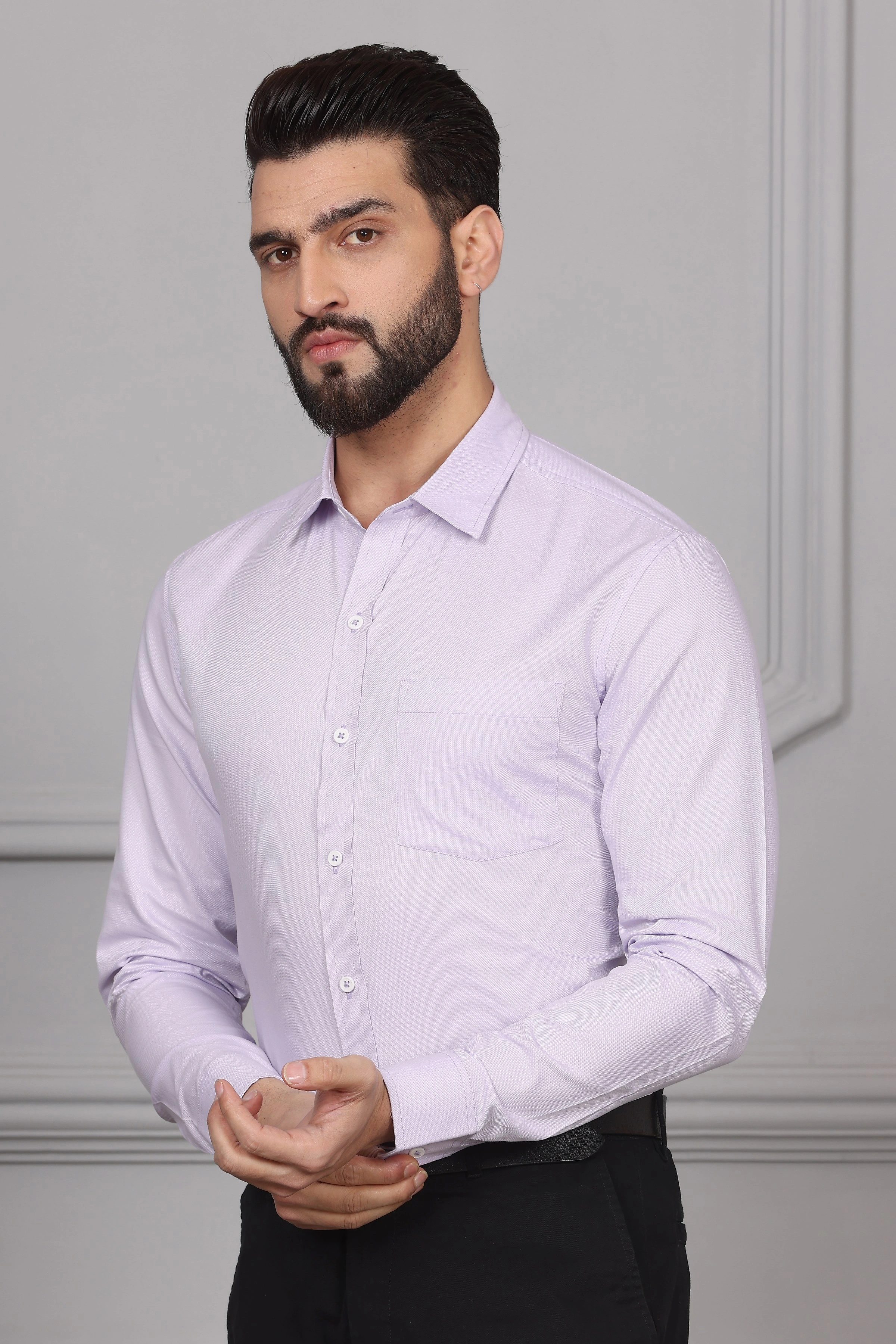 Lavender Business Formal Cotton Shirt-S-1