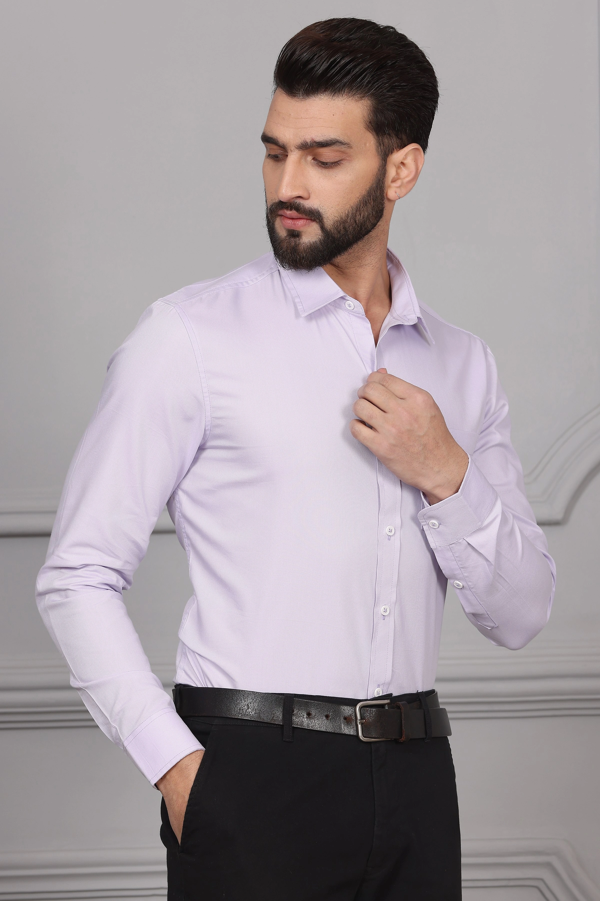Lavender Business Formal Cotton Shirt-S-2