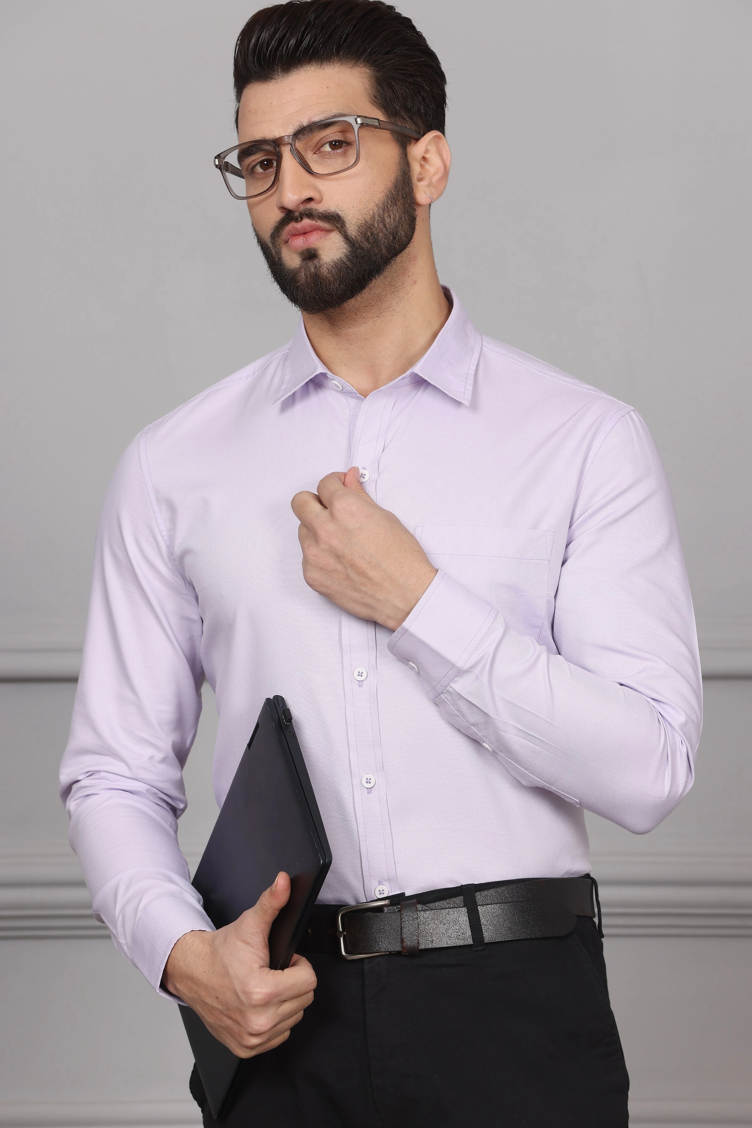 Lavender Business Formal Cotton Shirt-S-3