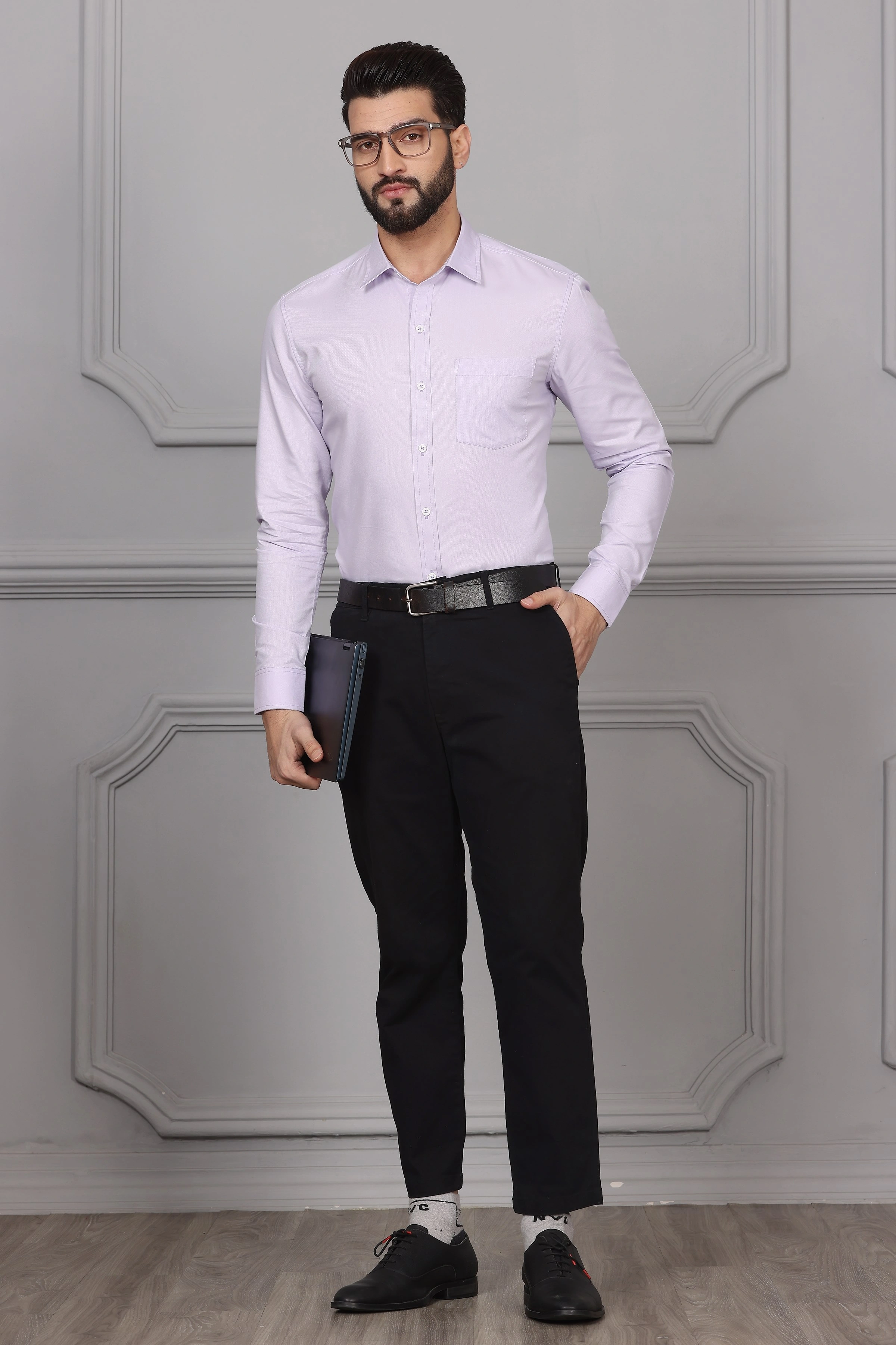 Lavender Business Formal Cotton Shirt-S-4