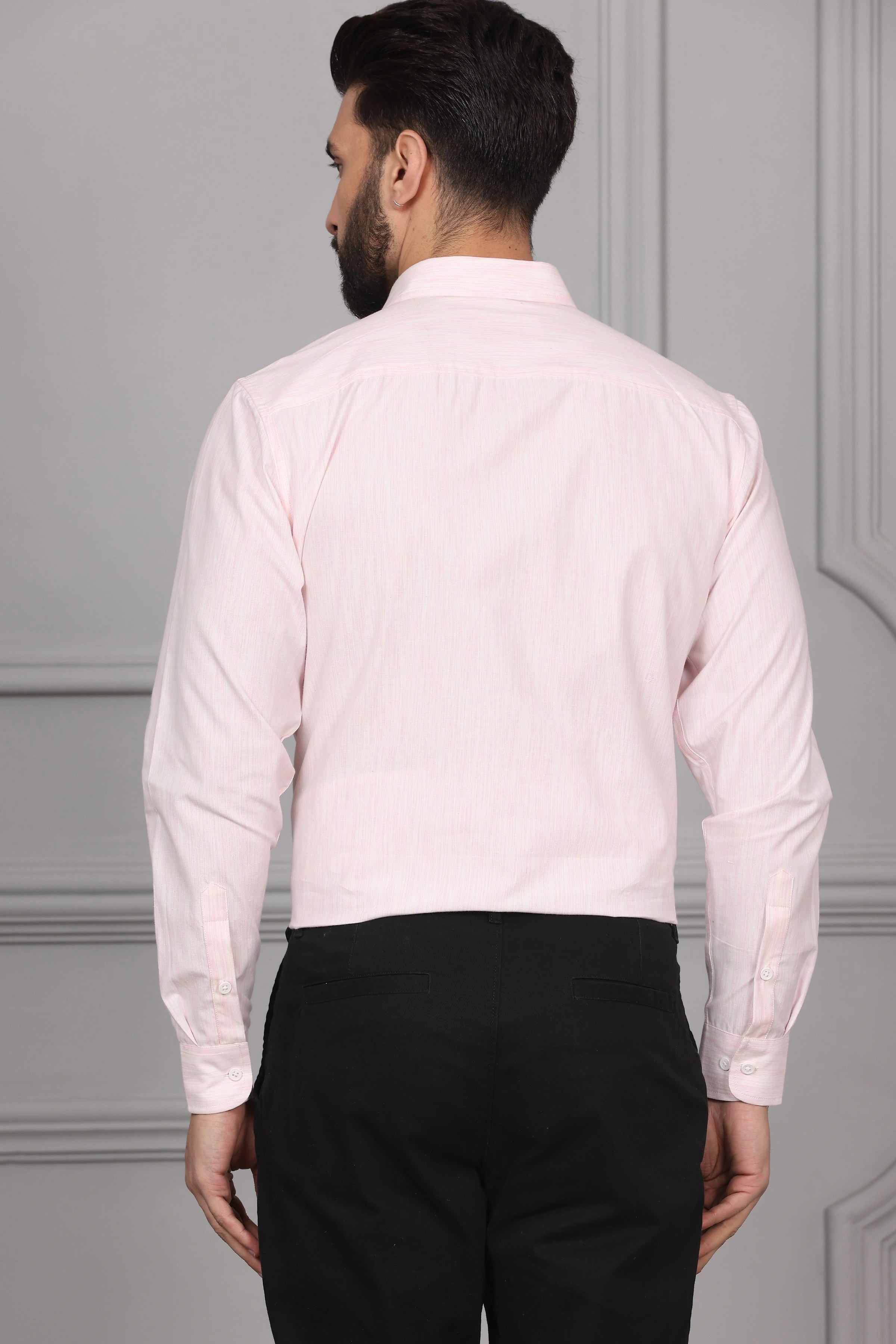 Textured Pink White Business Formal Cotton Shirt-S-7