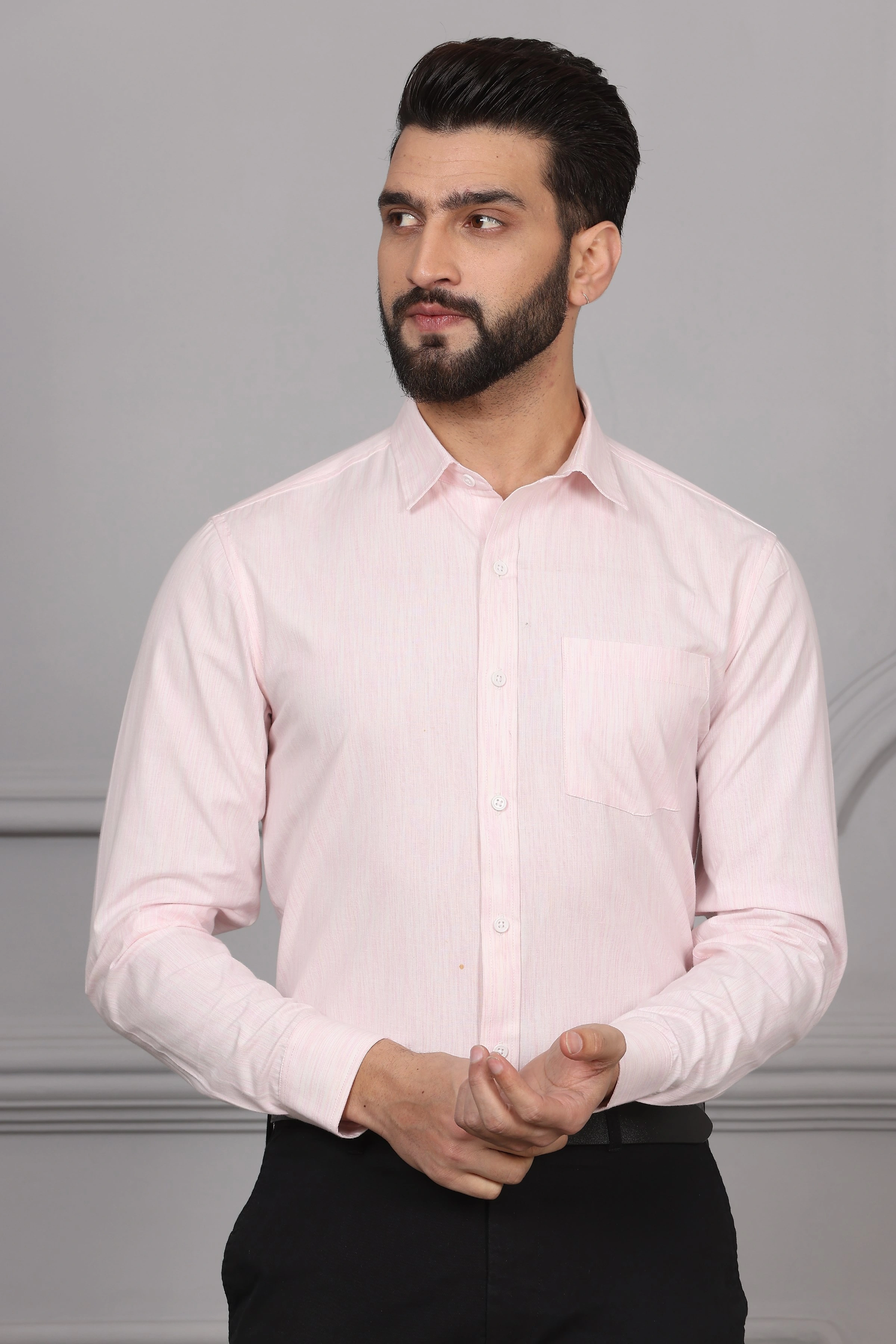 Textured Pink White Business Formal Cotton Shirt-BE1137-S