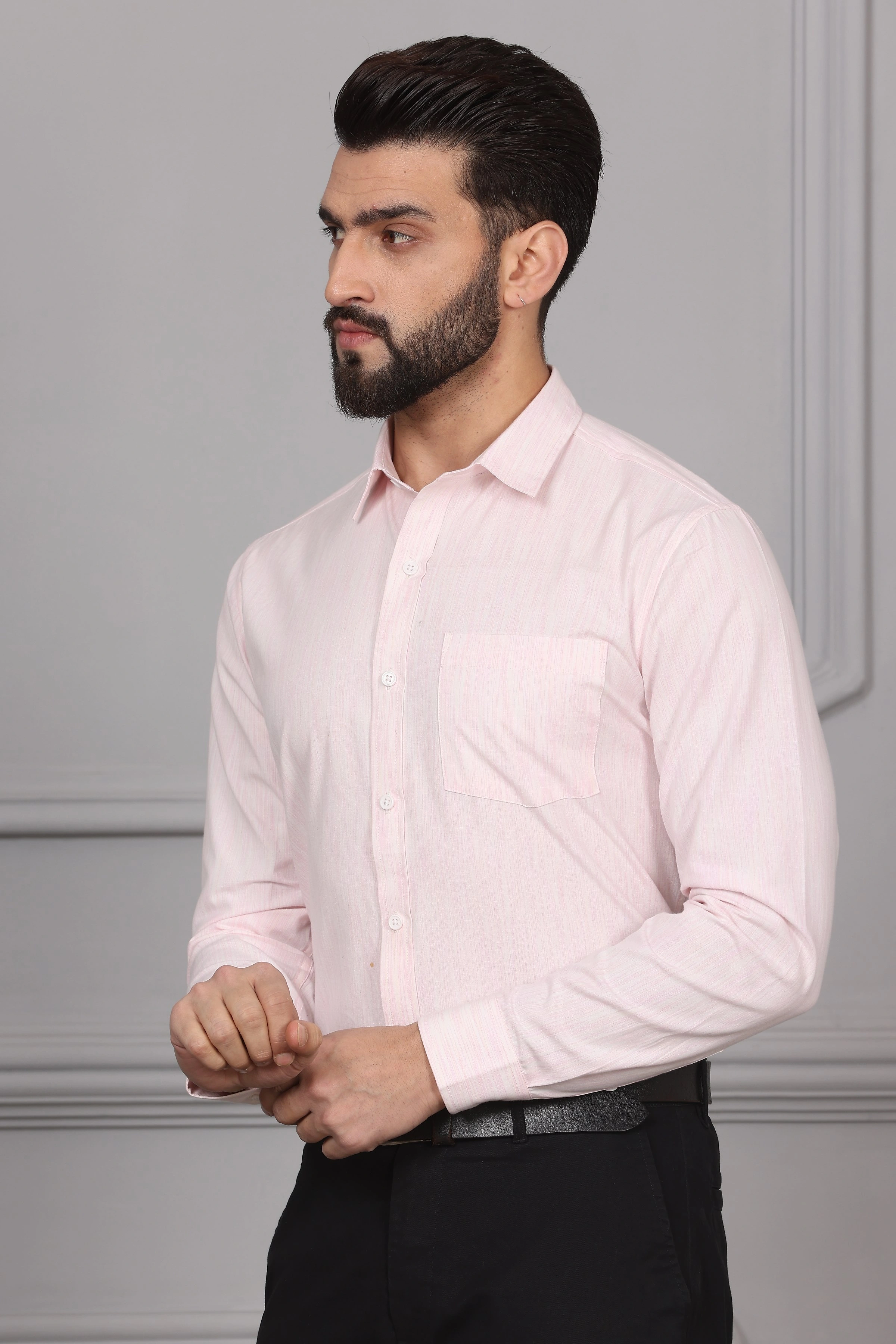 Textured Pink White Business Formal Cotton Shirt-S-1