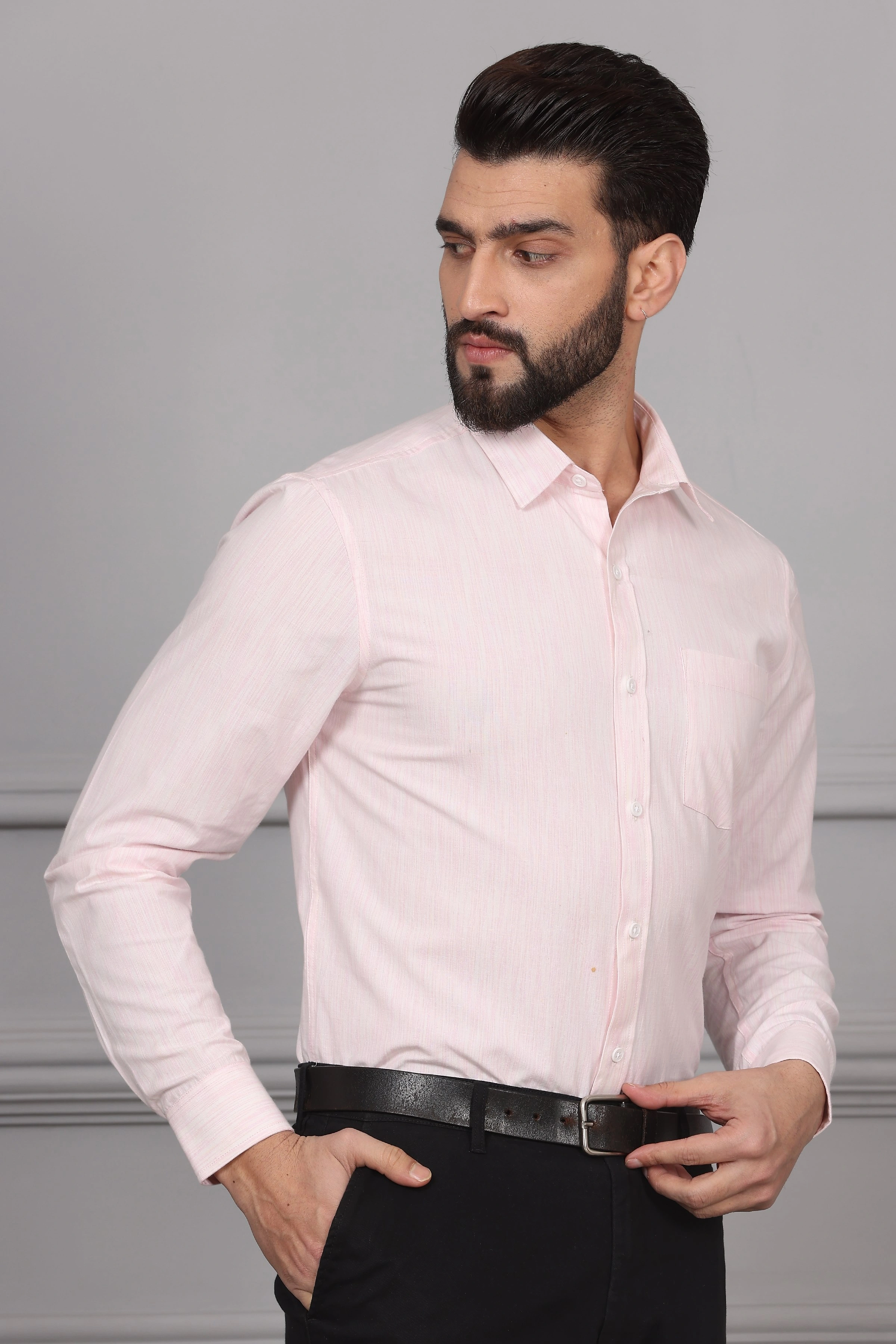 Textured Pink White Business Formal Cotton Shirt-S-2